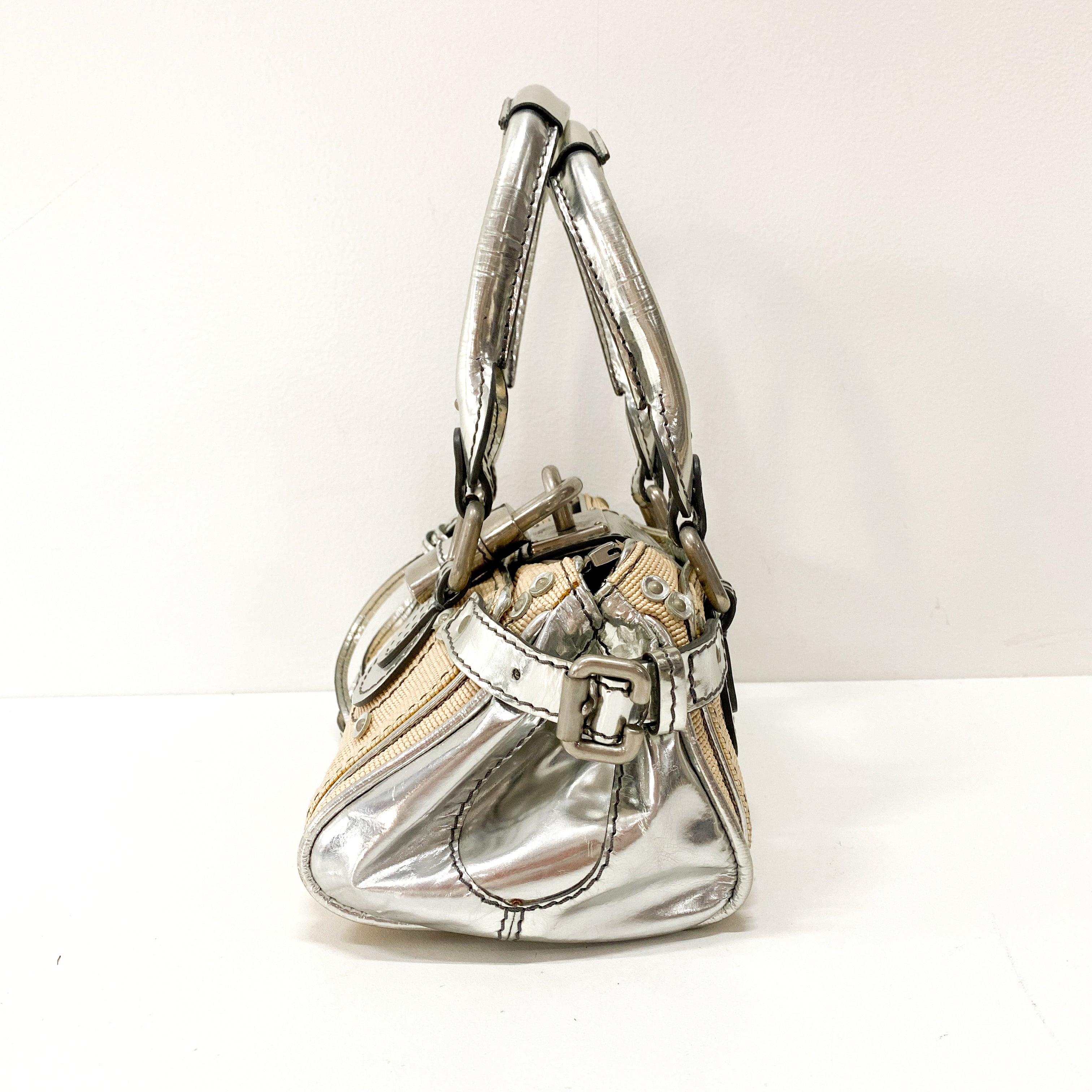 Paddington Mini Silver Cotton Canvas Shoulder Bag