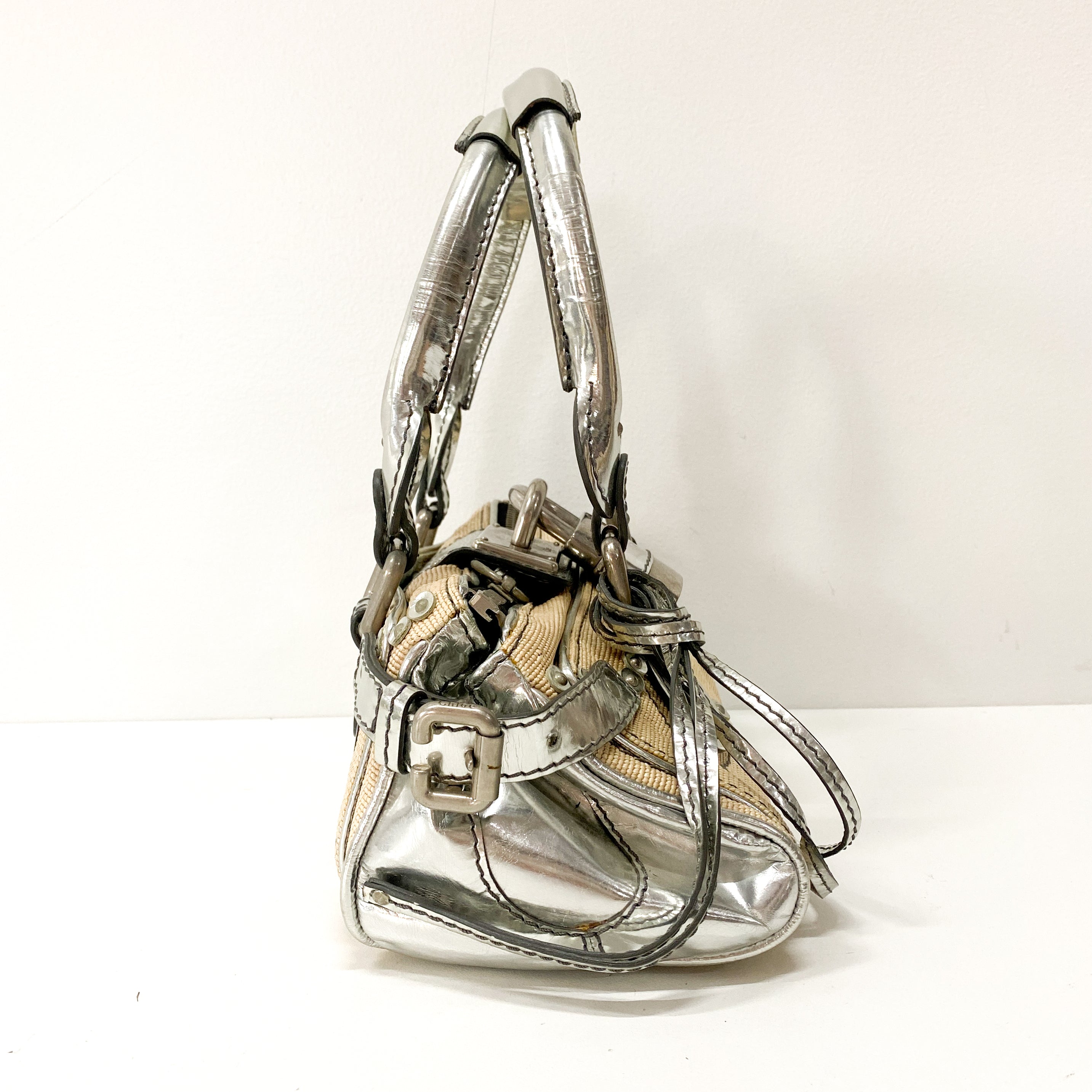 Paddington Mini Silver Cotton Canvas Shoulder Bag