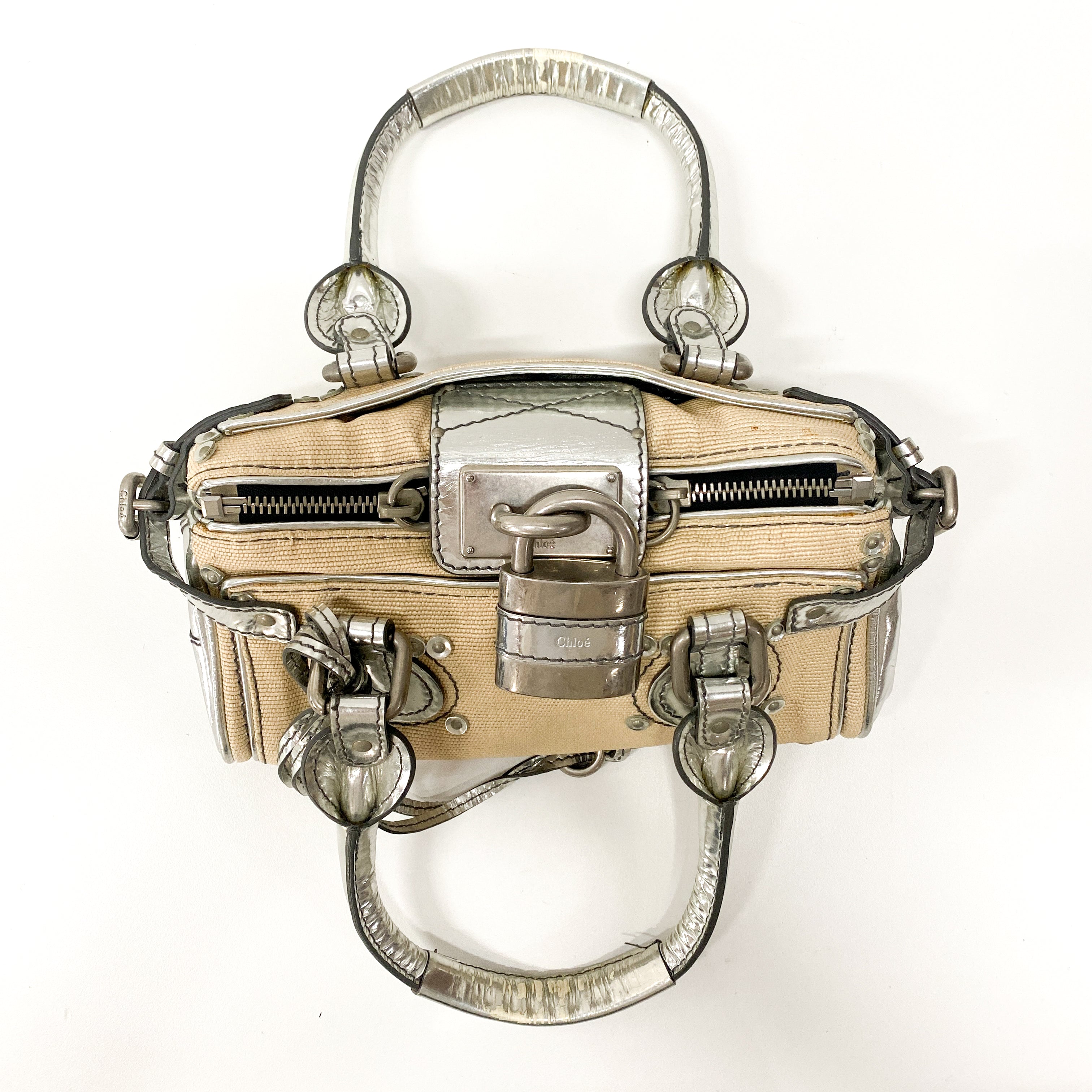 Paddington Mini Silver Cotton Canvas Shoulder Bag