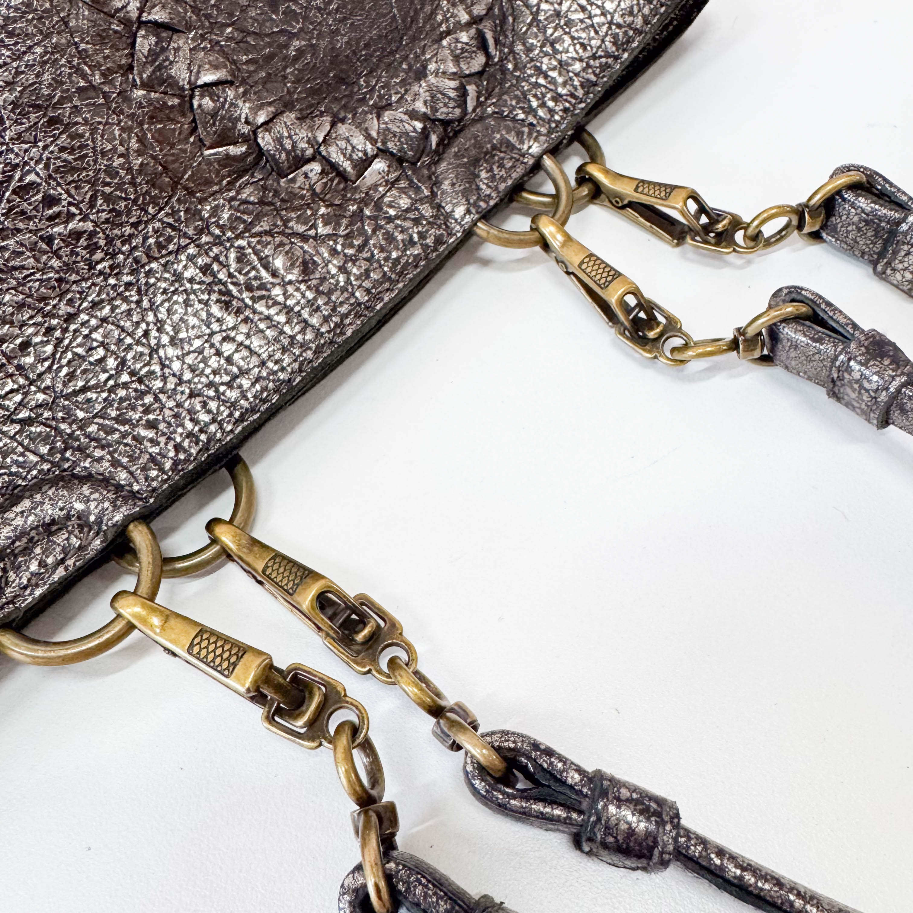 Silver Leather Shoulder Bag