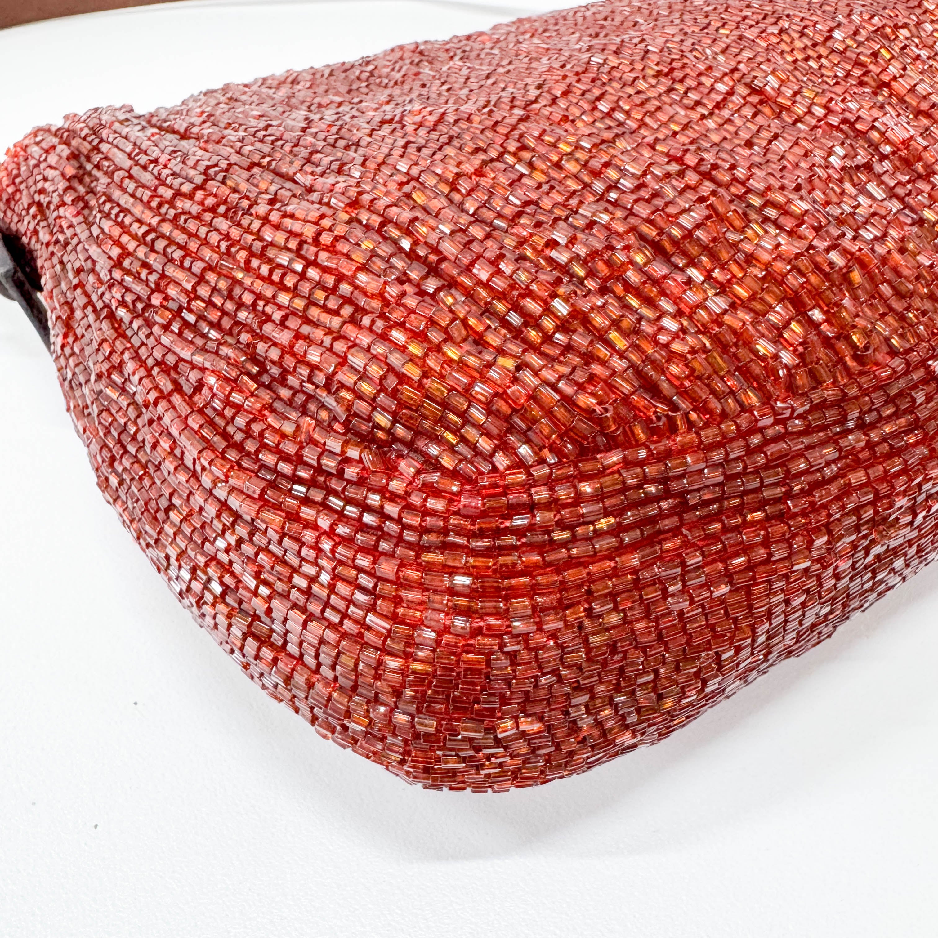 Baguette Brown Orange Beaded Shoulder Bag