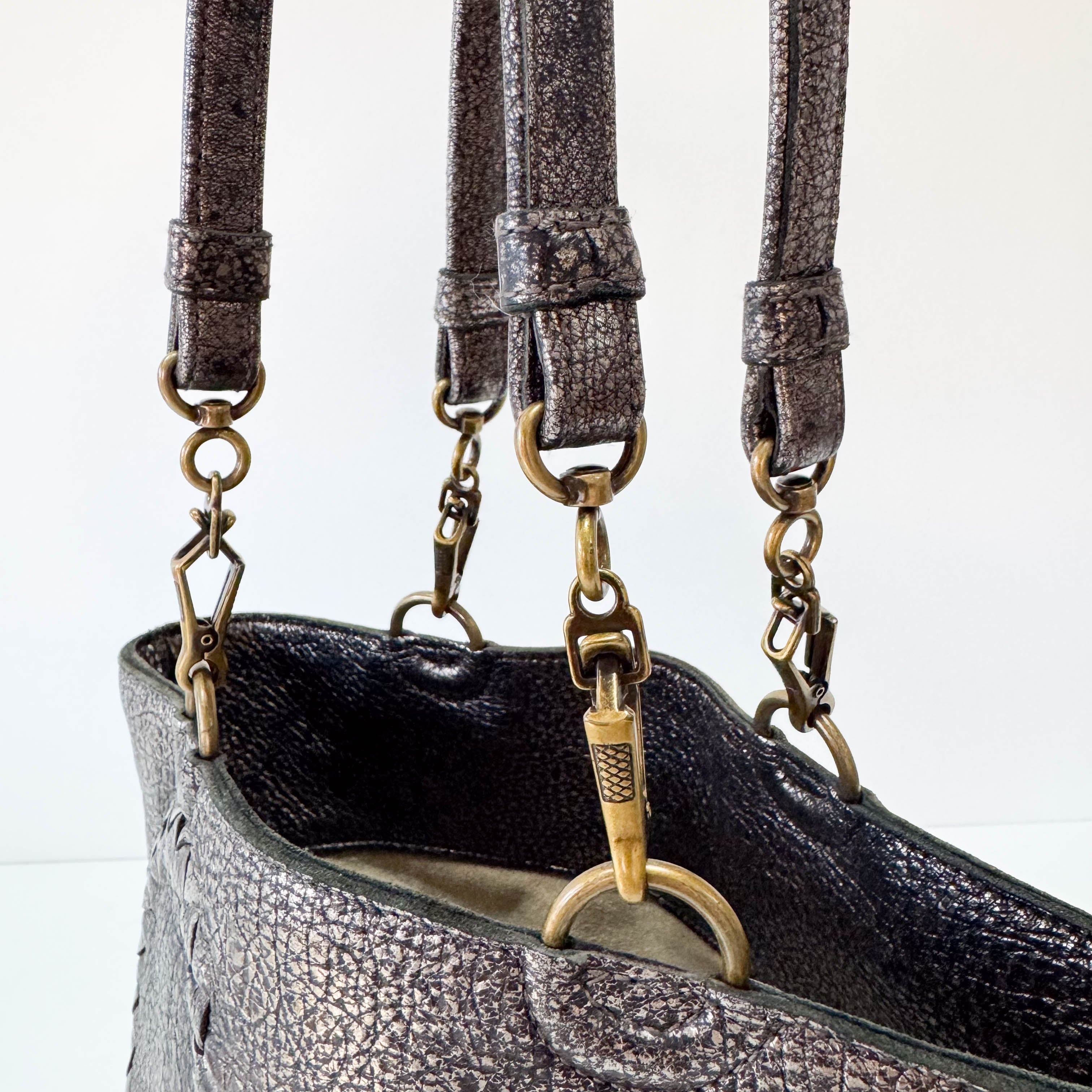 Silver Leather Shoulder Bag