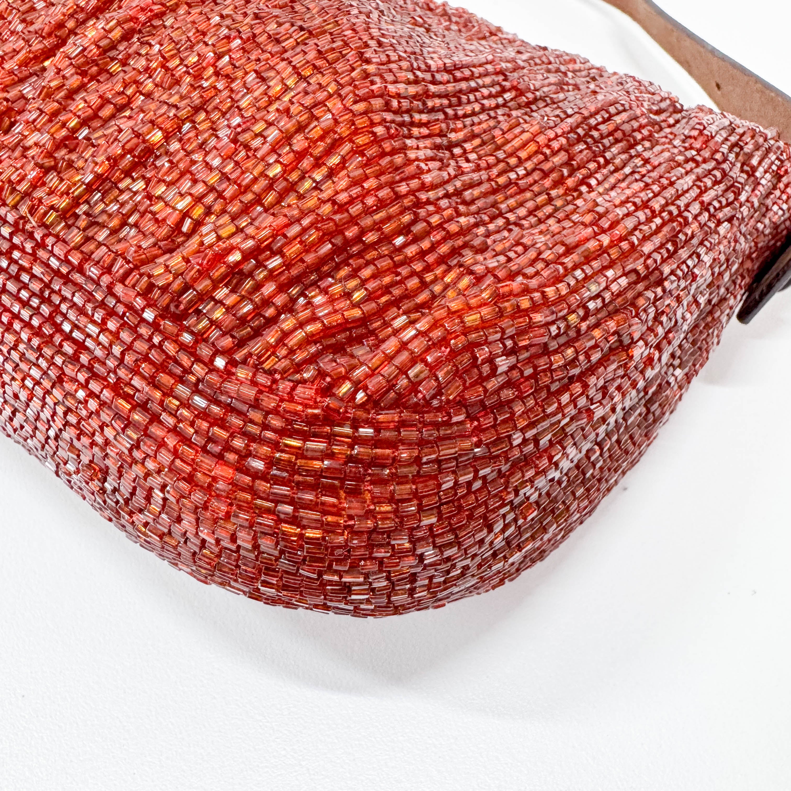 Baguette Brown Orange Beaded Shoulder Bag