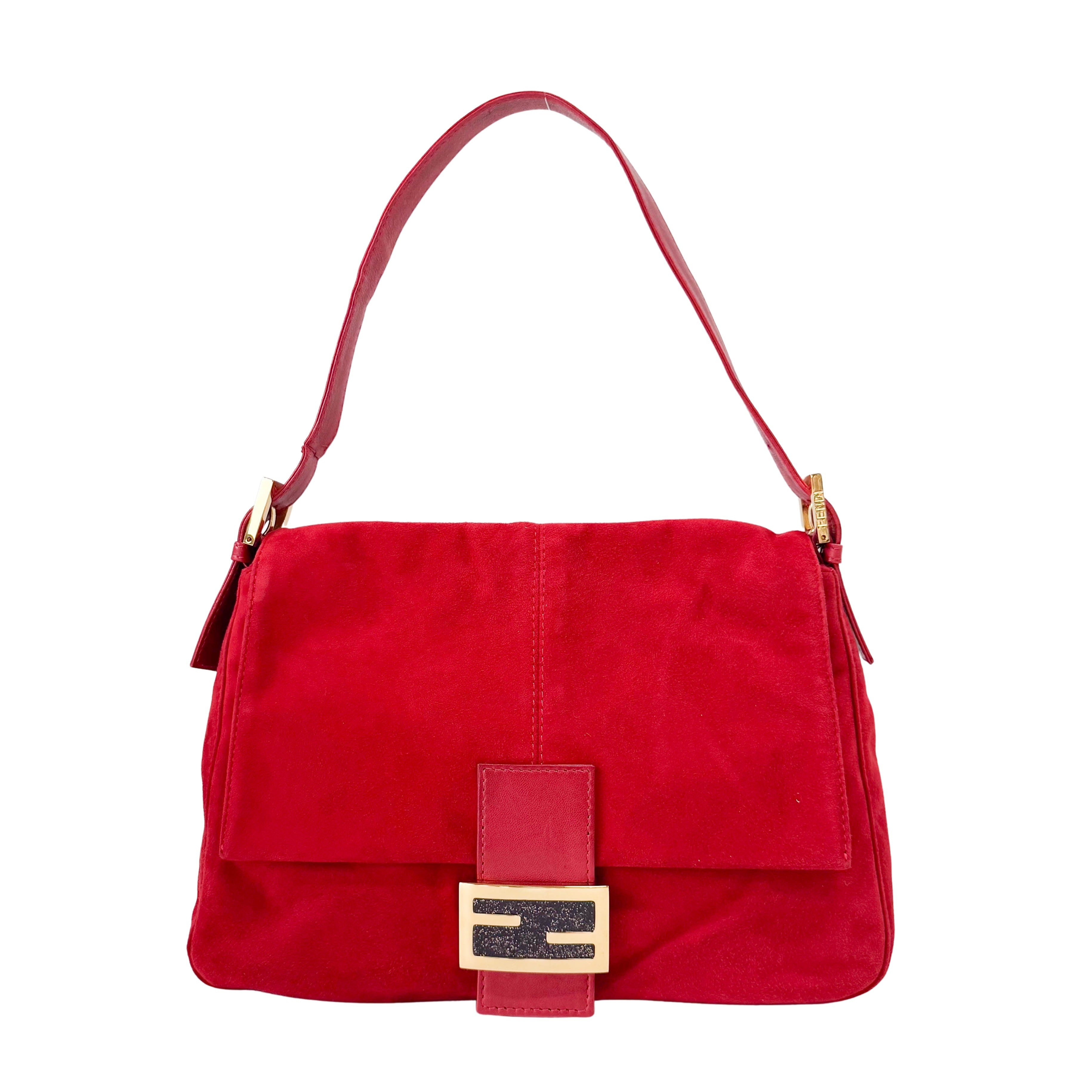 Red Suede Mamma Baguette Bag