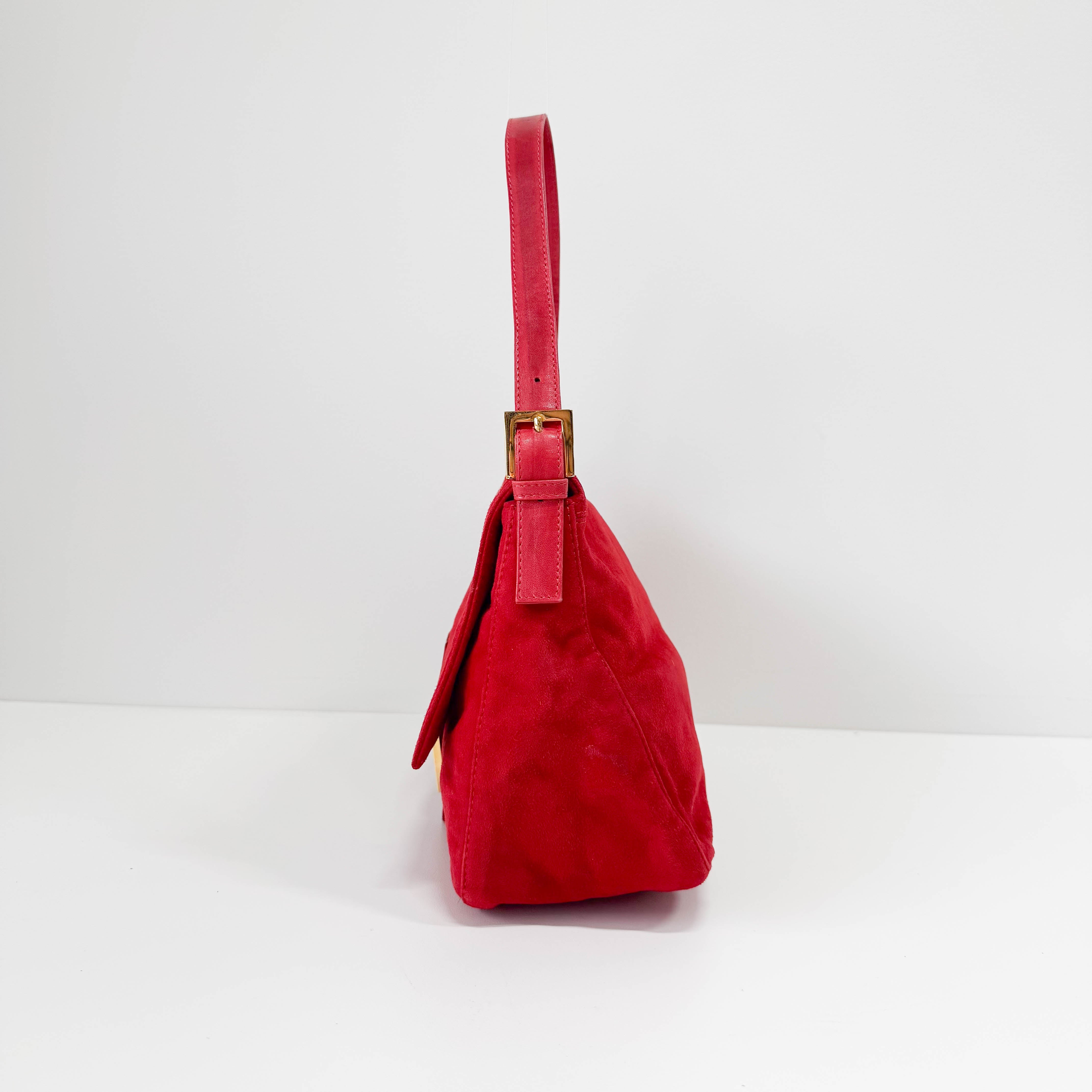 Red Suede Mamma Baguette Bag
