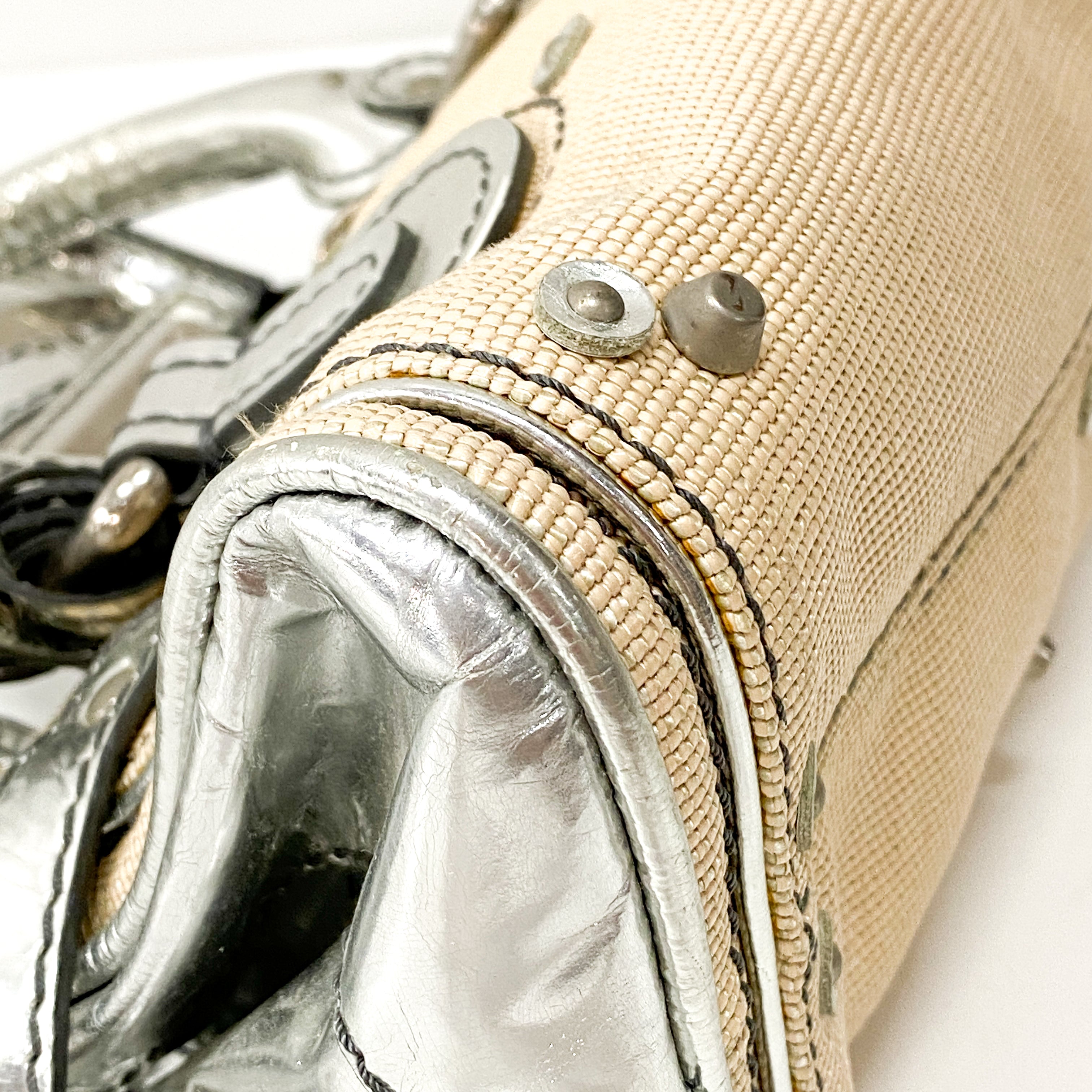 Paddington Mini Silver Cotton Canvas Shoulder Bag