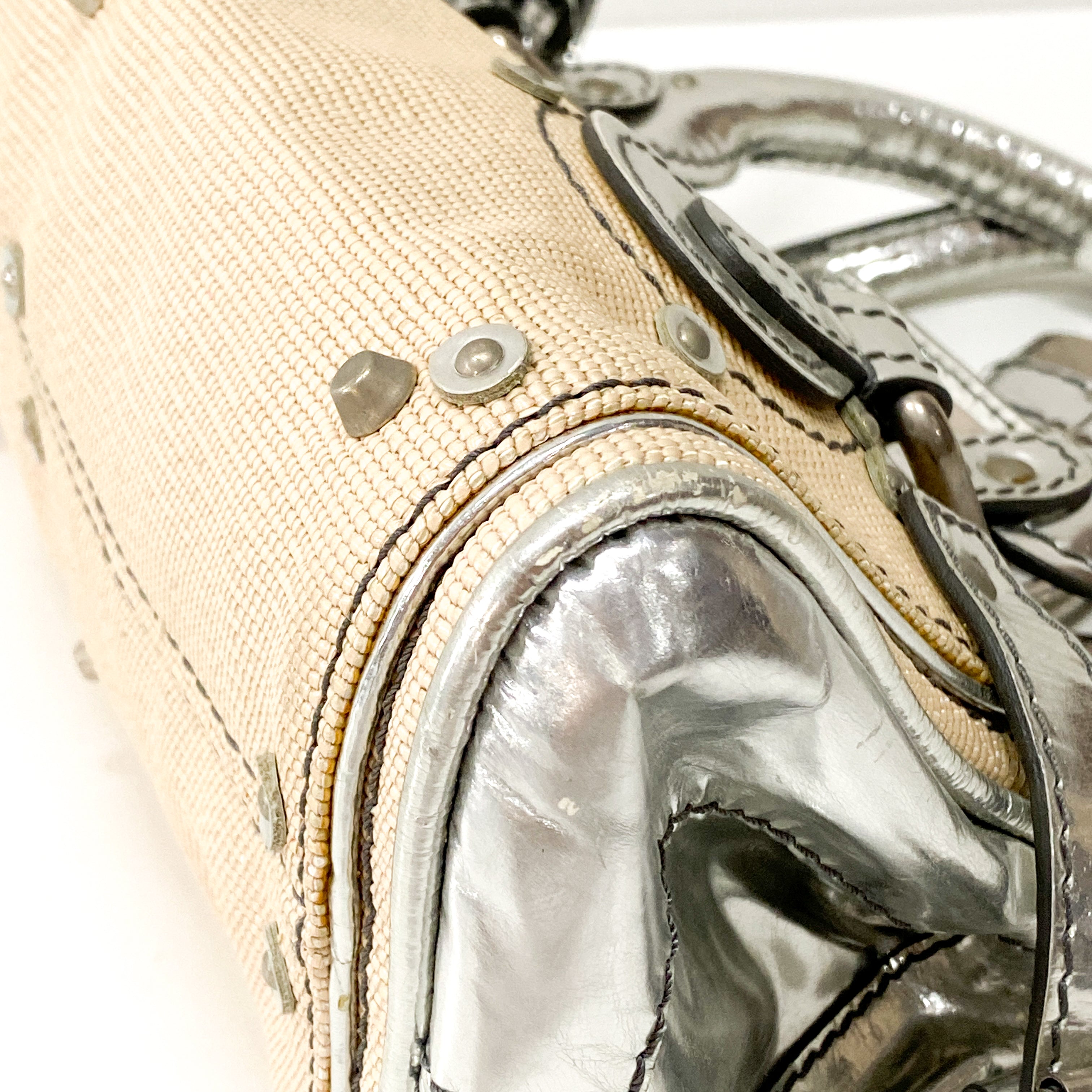 Paddington Mini Silver Cotton Canvas Shoulder Bag