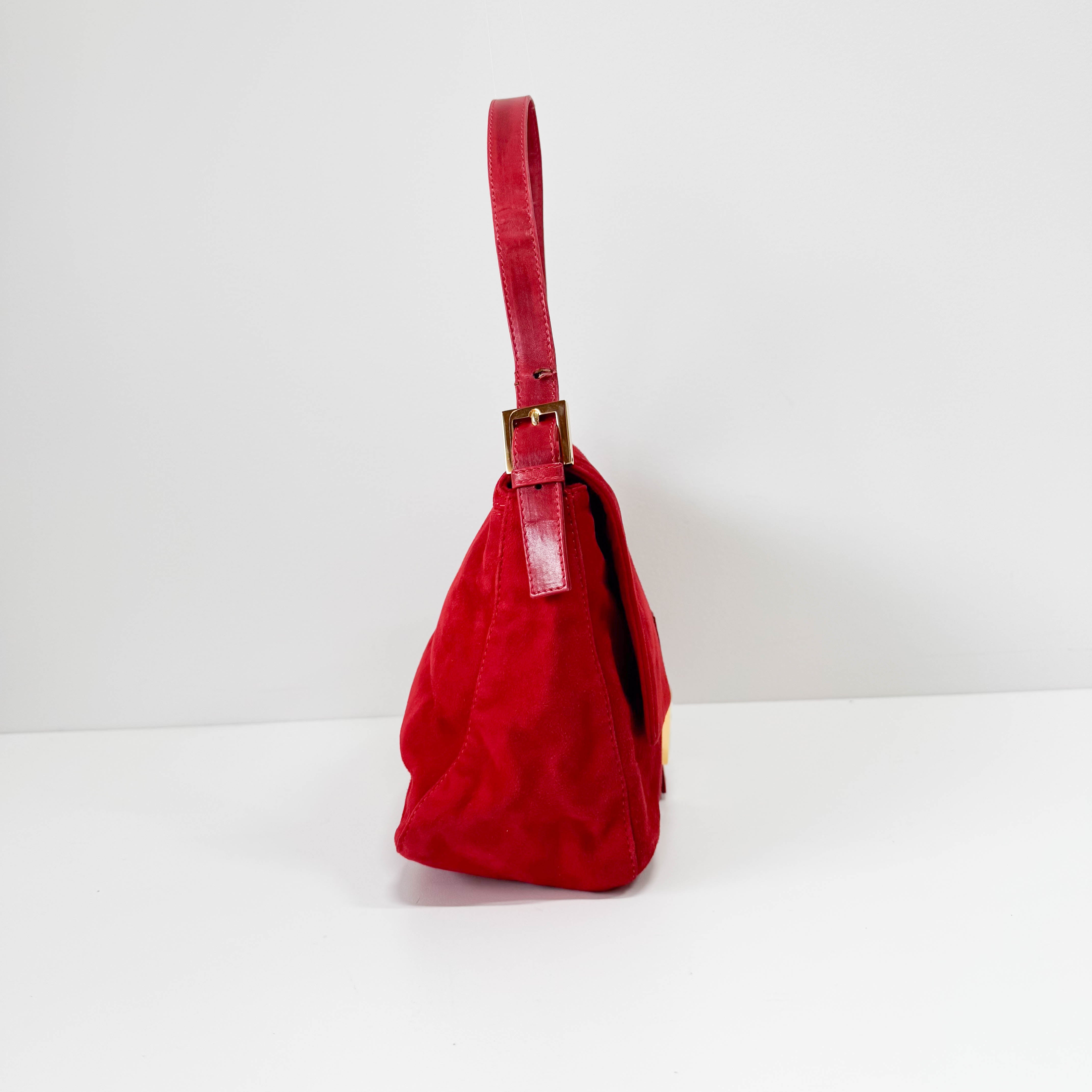Red Suede Mamma Baguette Bag