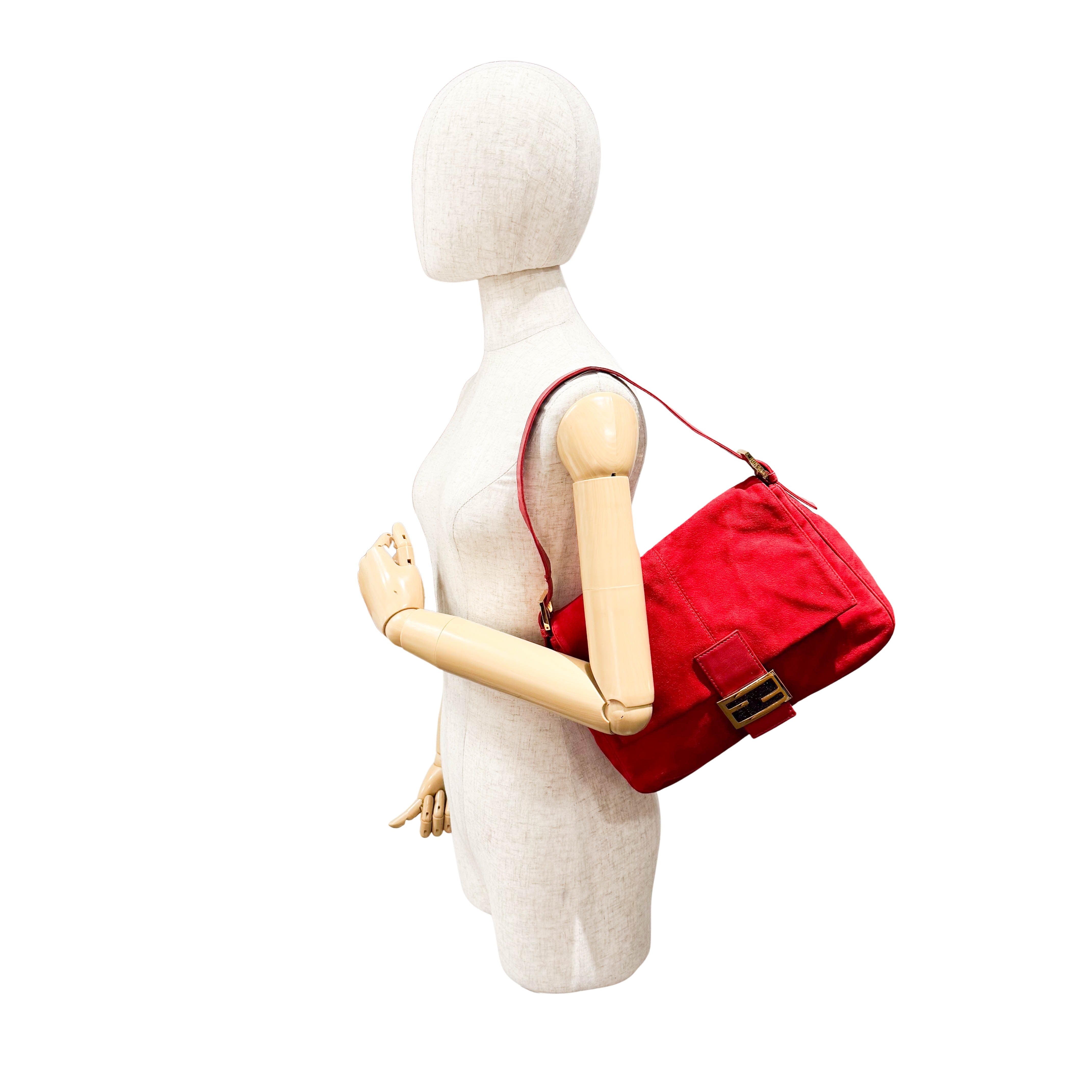 Red Suede Mamma Baguette Bag