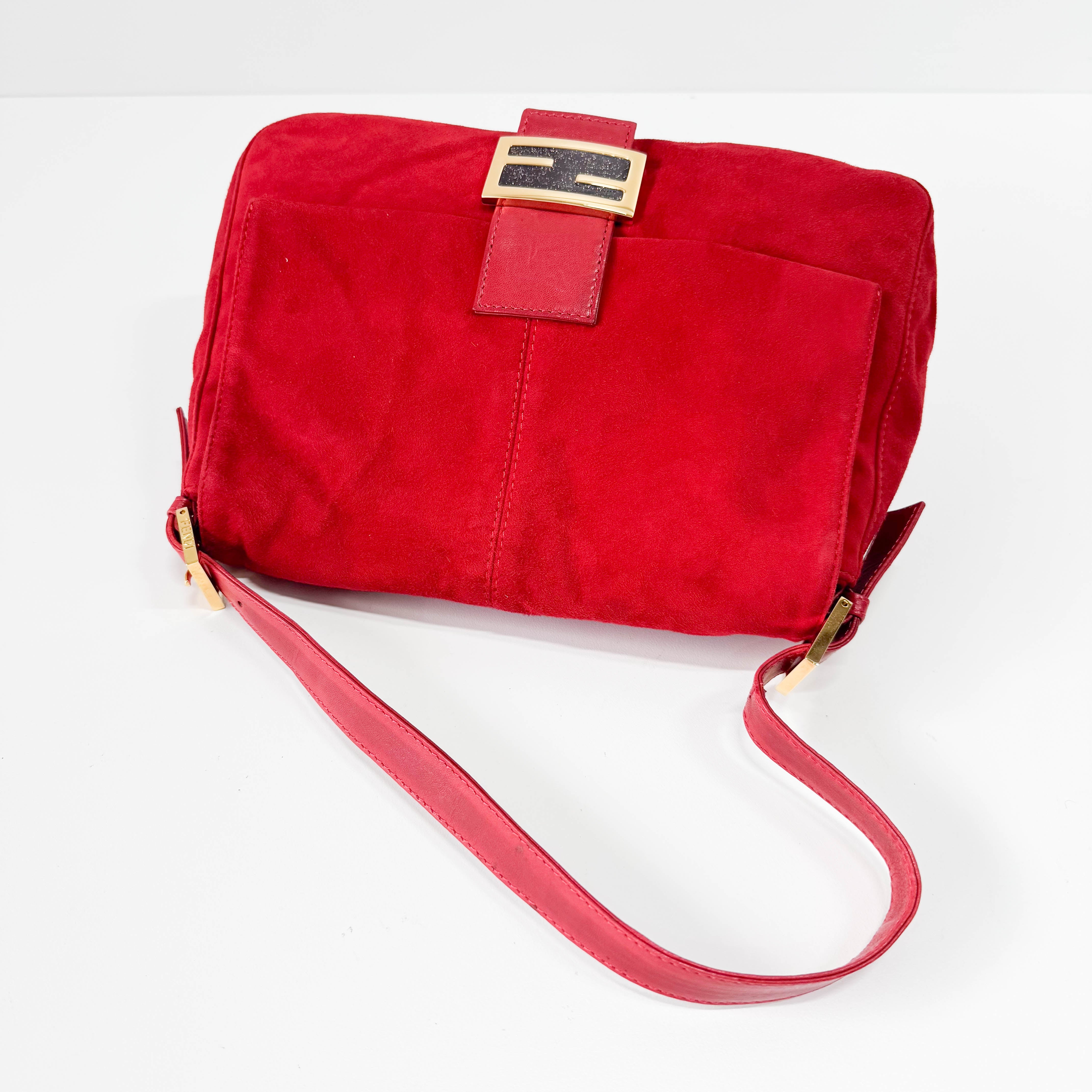 Red Suede Mamma Baguette Bag