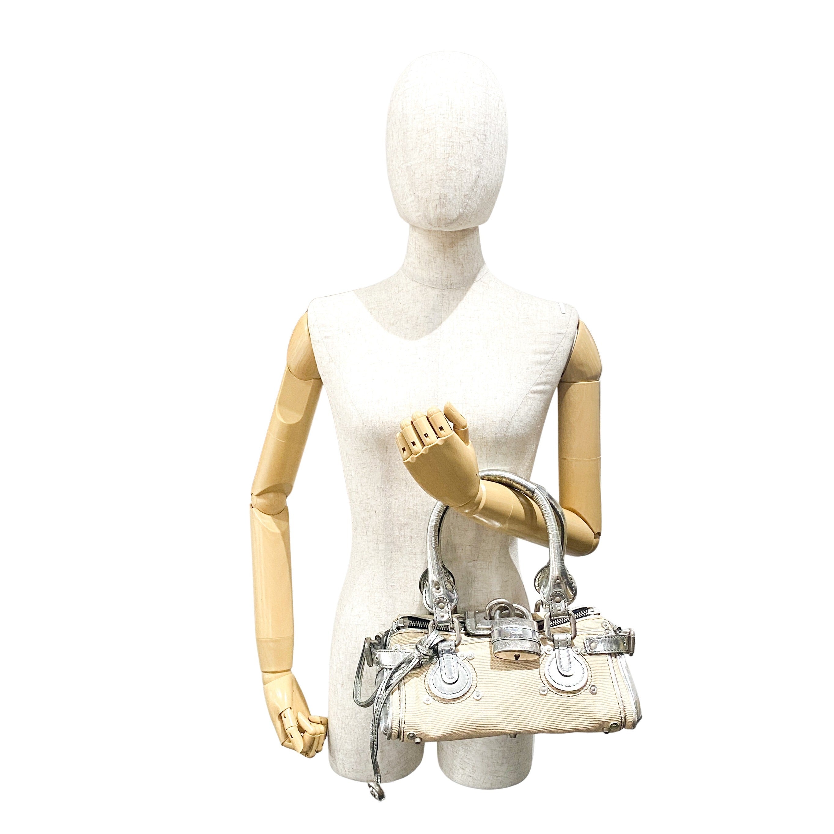 Paddington Mini Silver Cotton Canvas Shoulder Bag