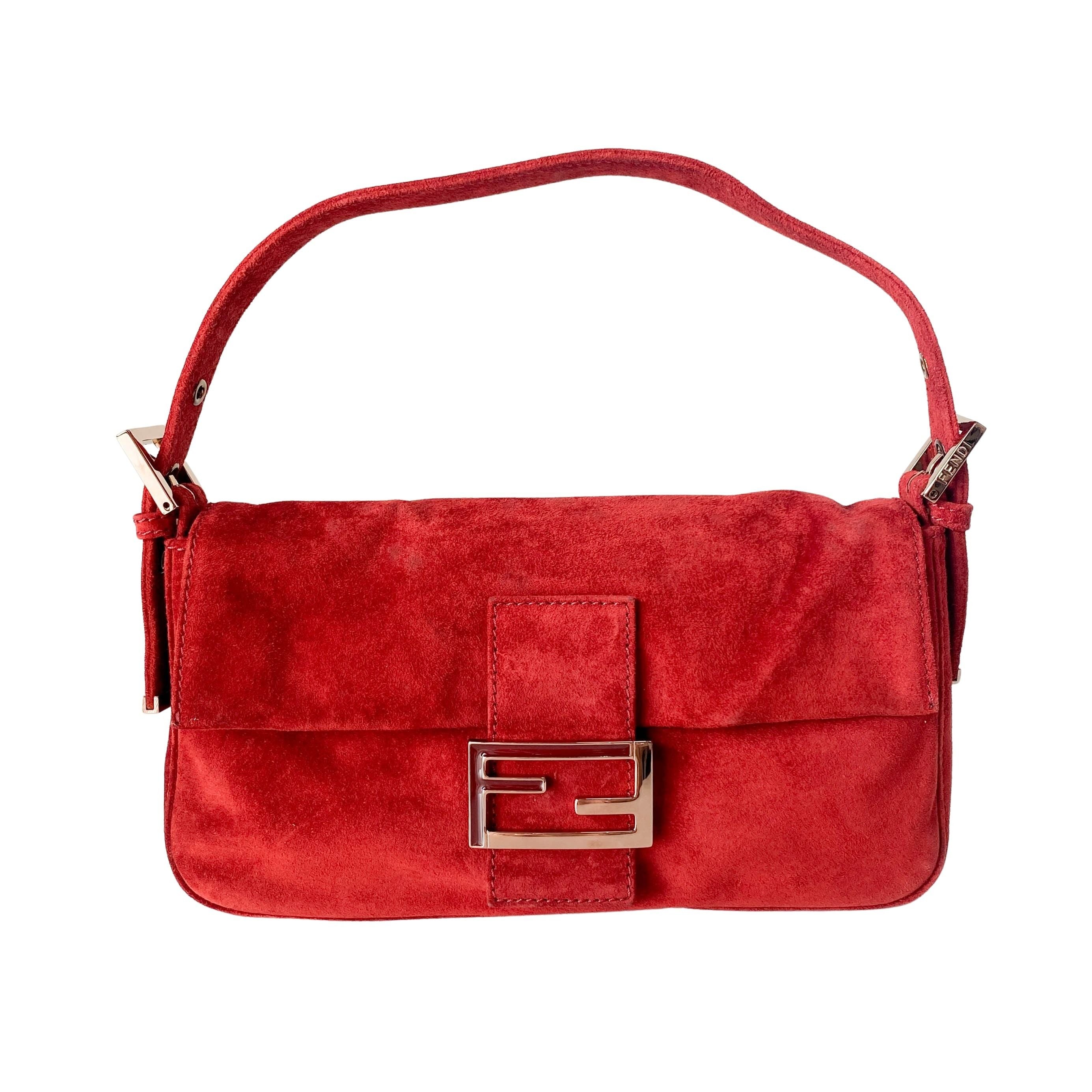 Baguette Red Suede Shoulder Bag