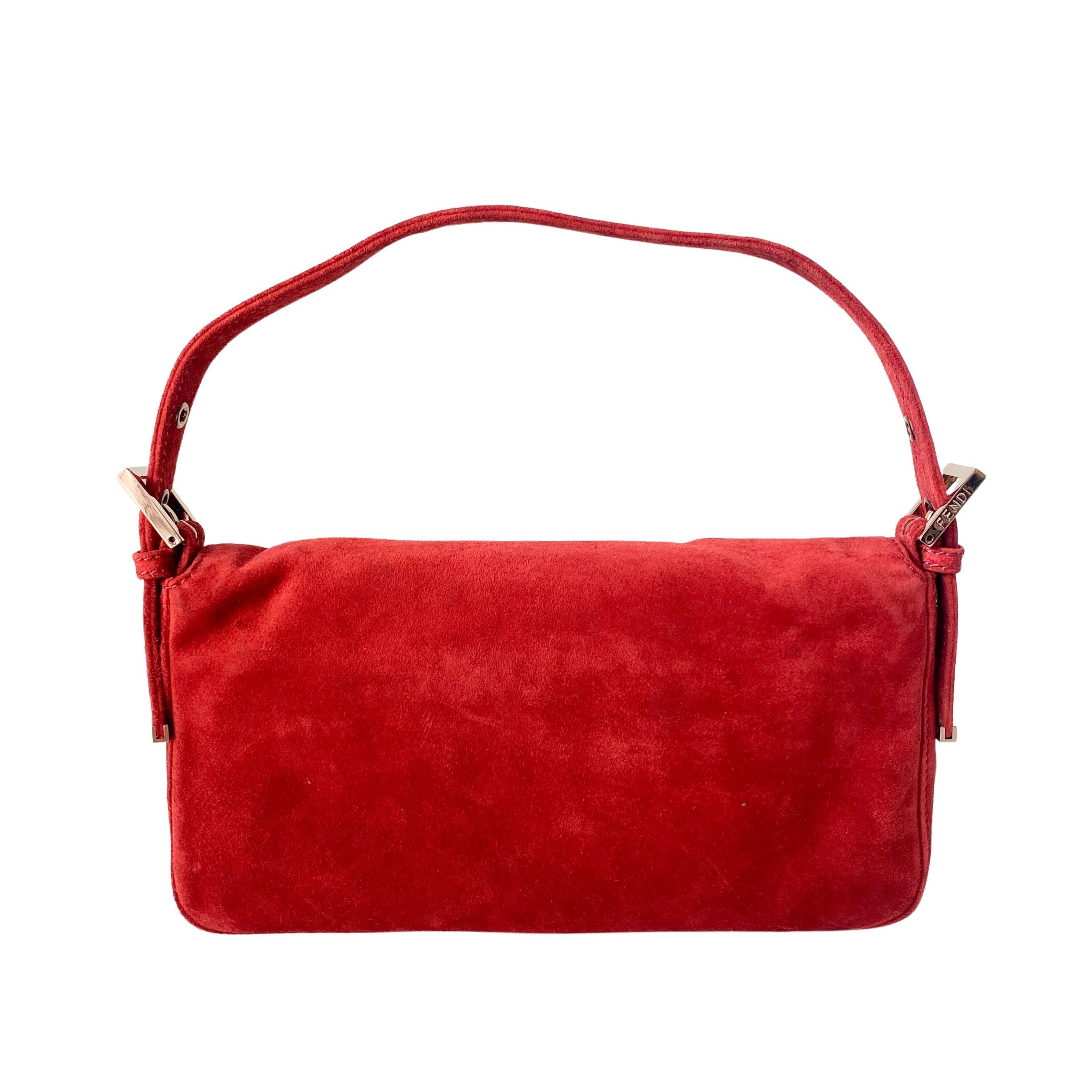 Baguette Red Suede Shoulder Bag