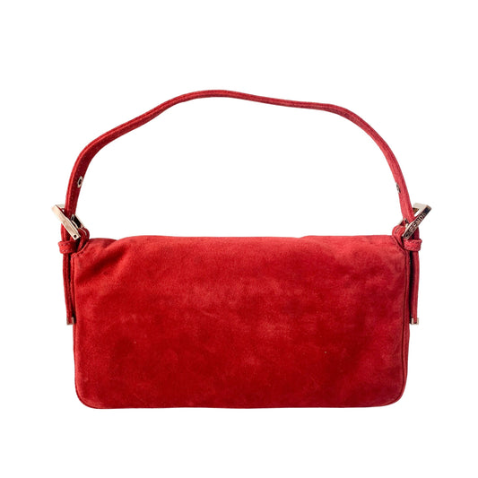 Baguette Red Suede Shoulder Bag