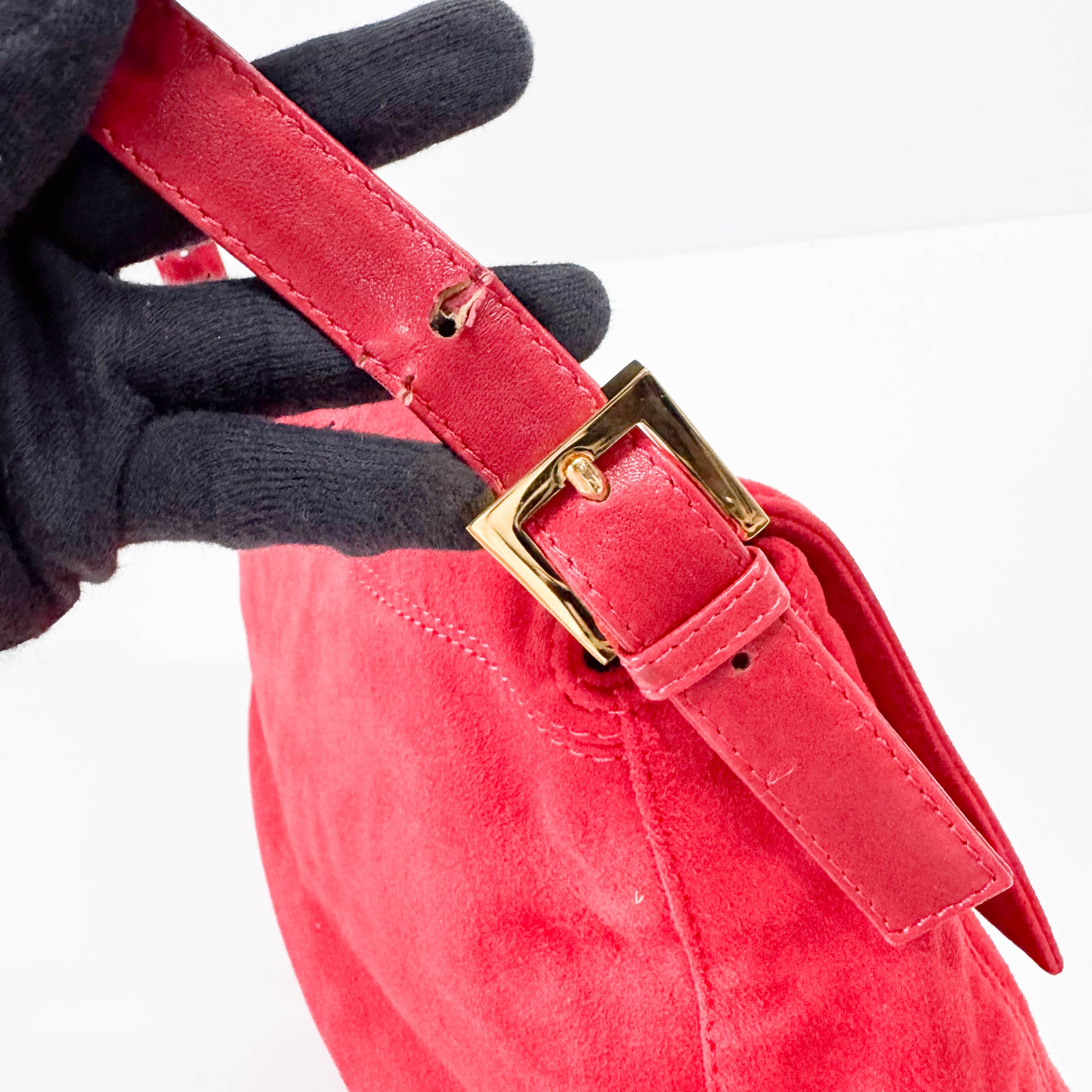 Red Suede Mamma Baguette Bag