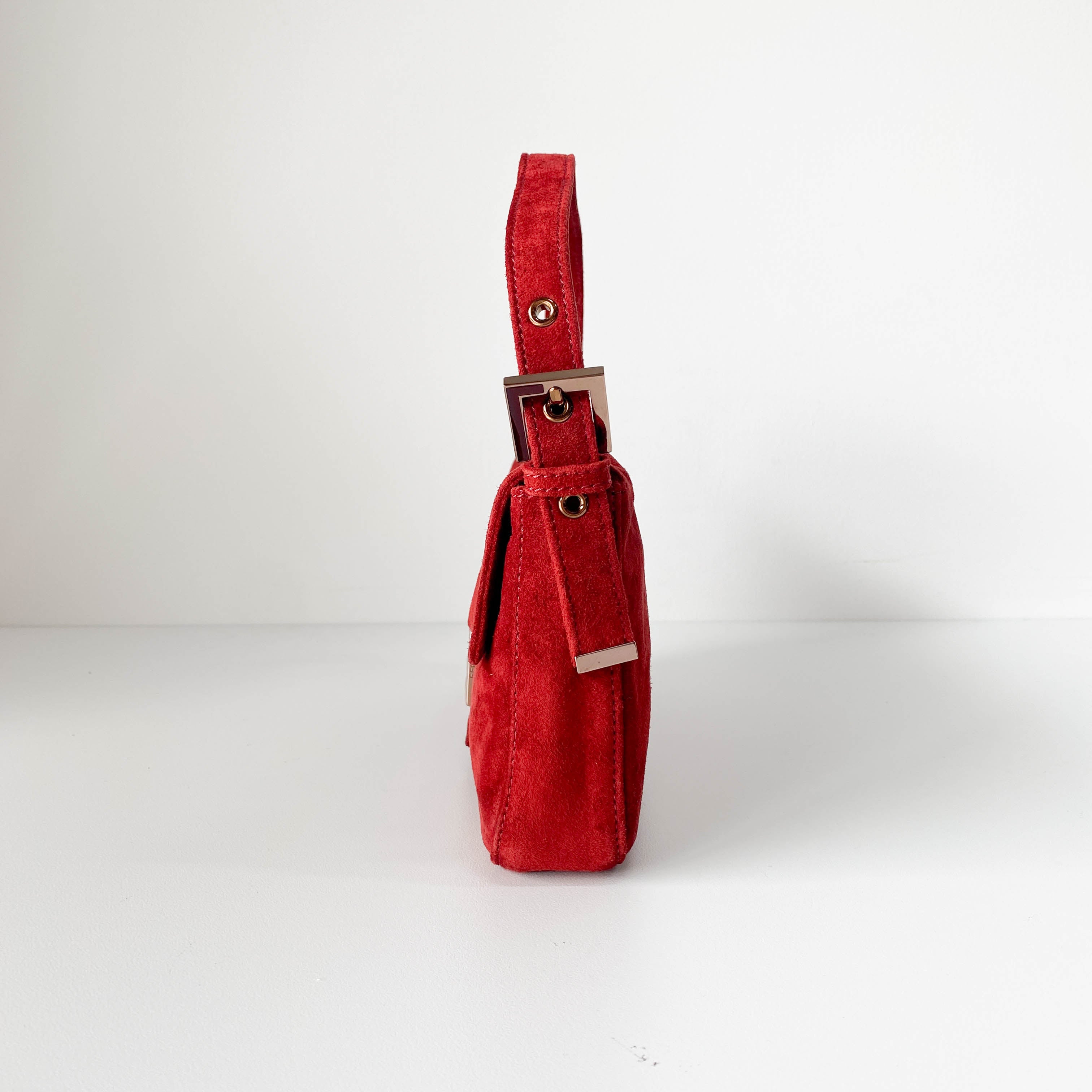 Baguette Red Suede Shoulder Bag