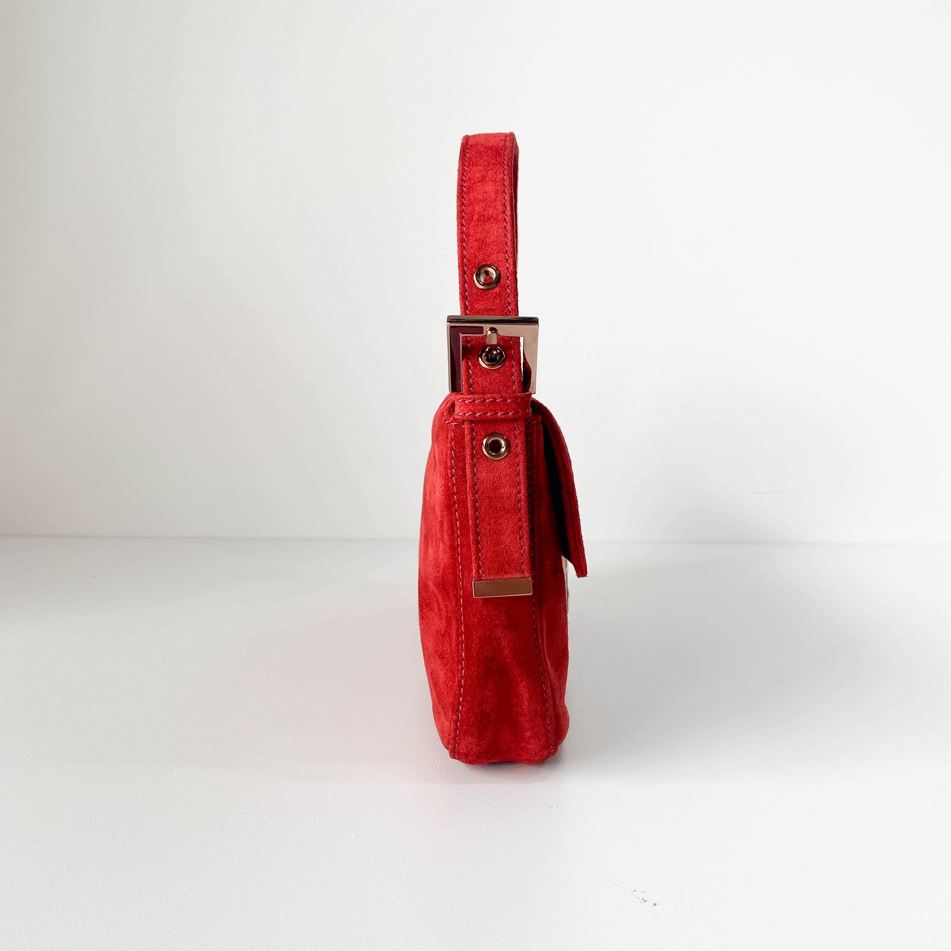 Baguette Red Suede Shoulder Bag