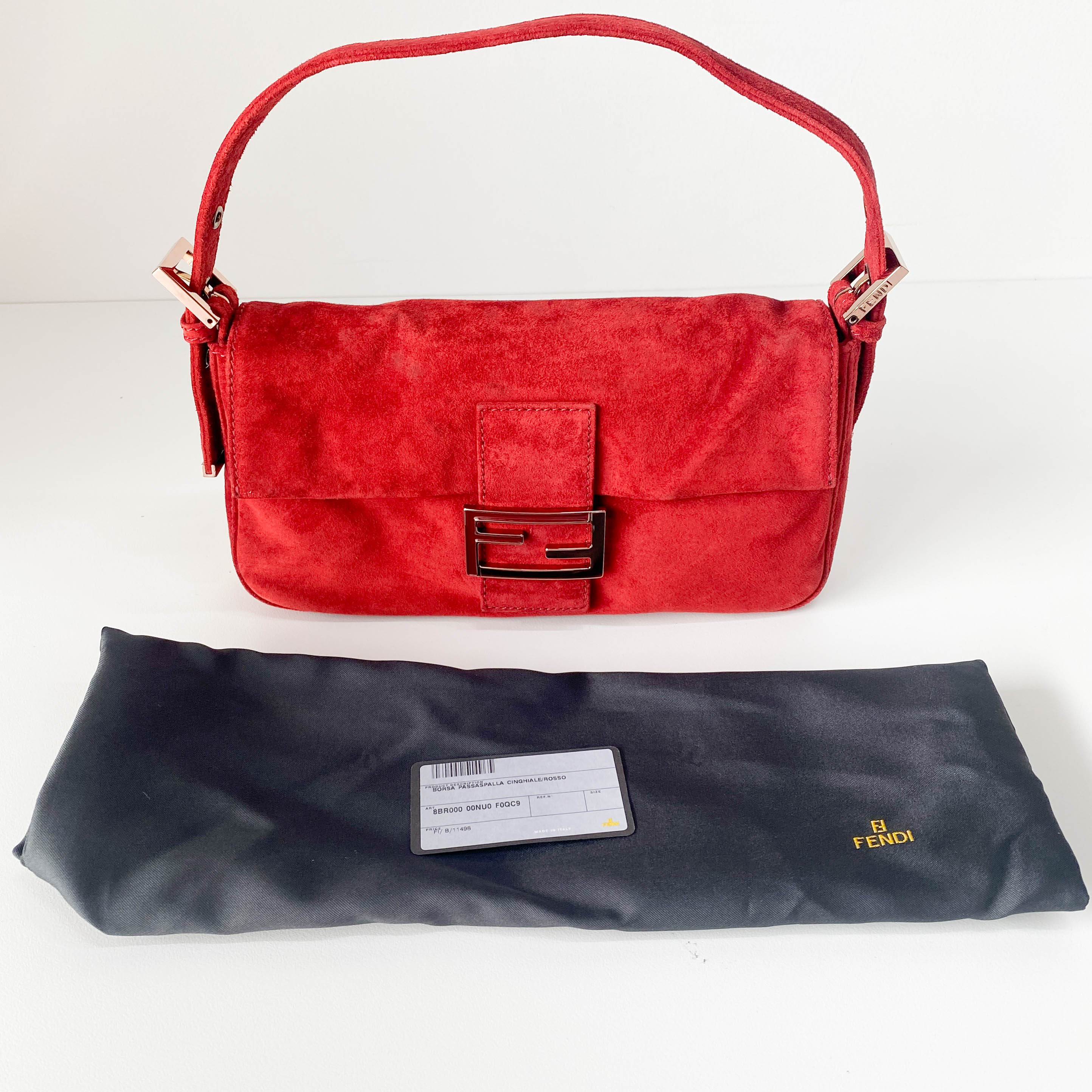 Baguette Red Suede Shoulder Bag