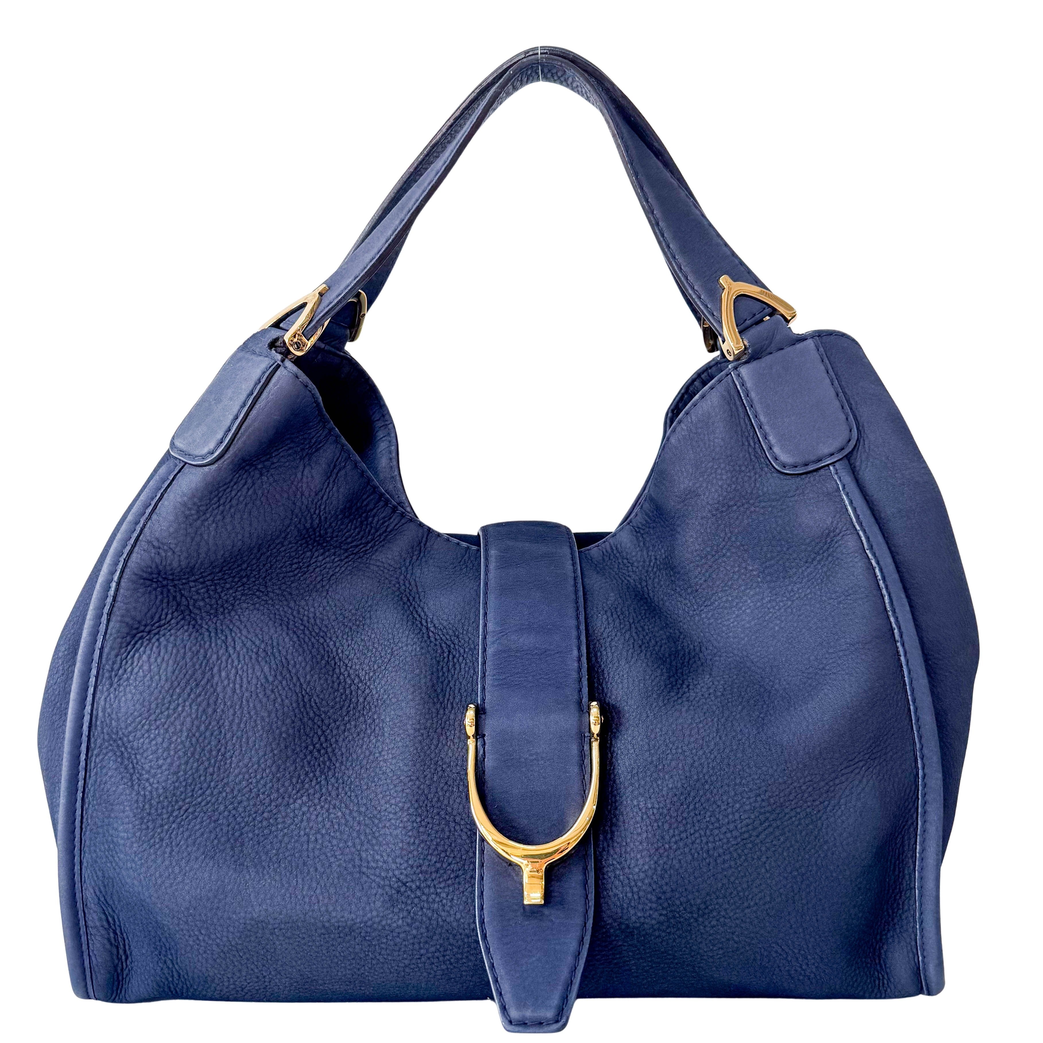 Stirrup Navy Leather Shoulder Bag