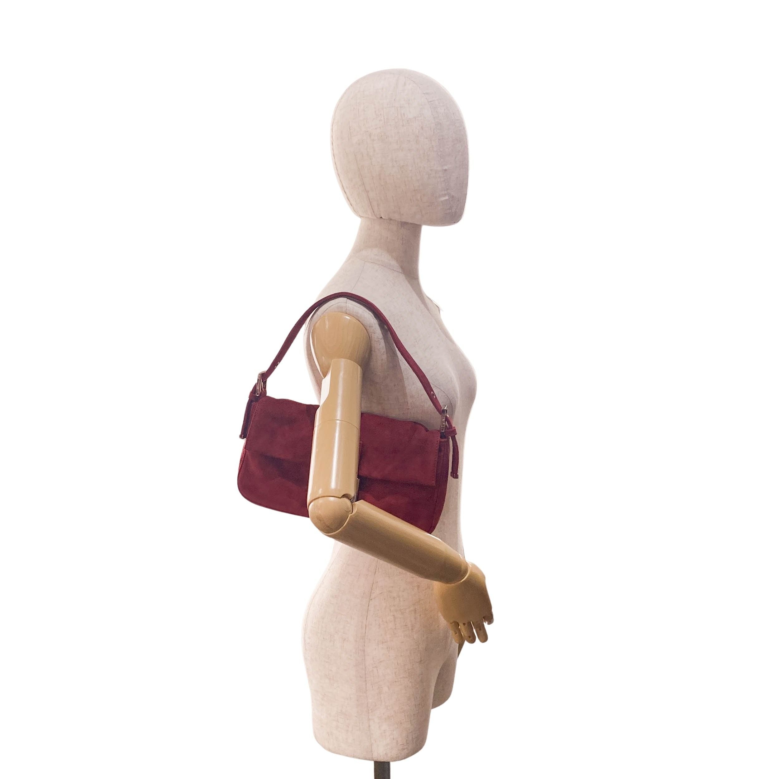 Baguette Red Suede Shoulder Bag