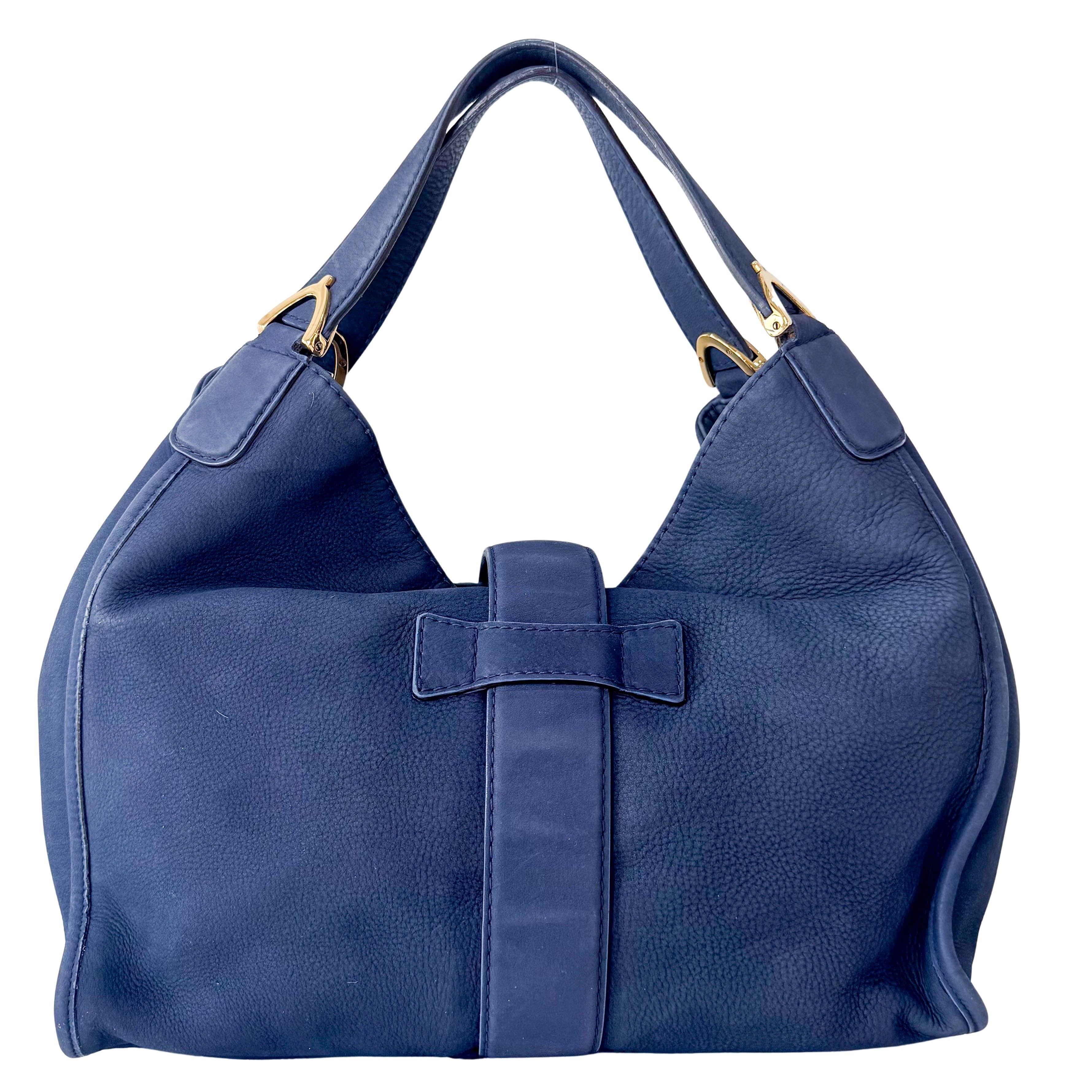 Stirrup Navy Leather Shoulder Bag
