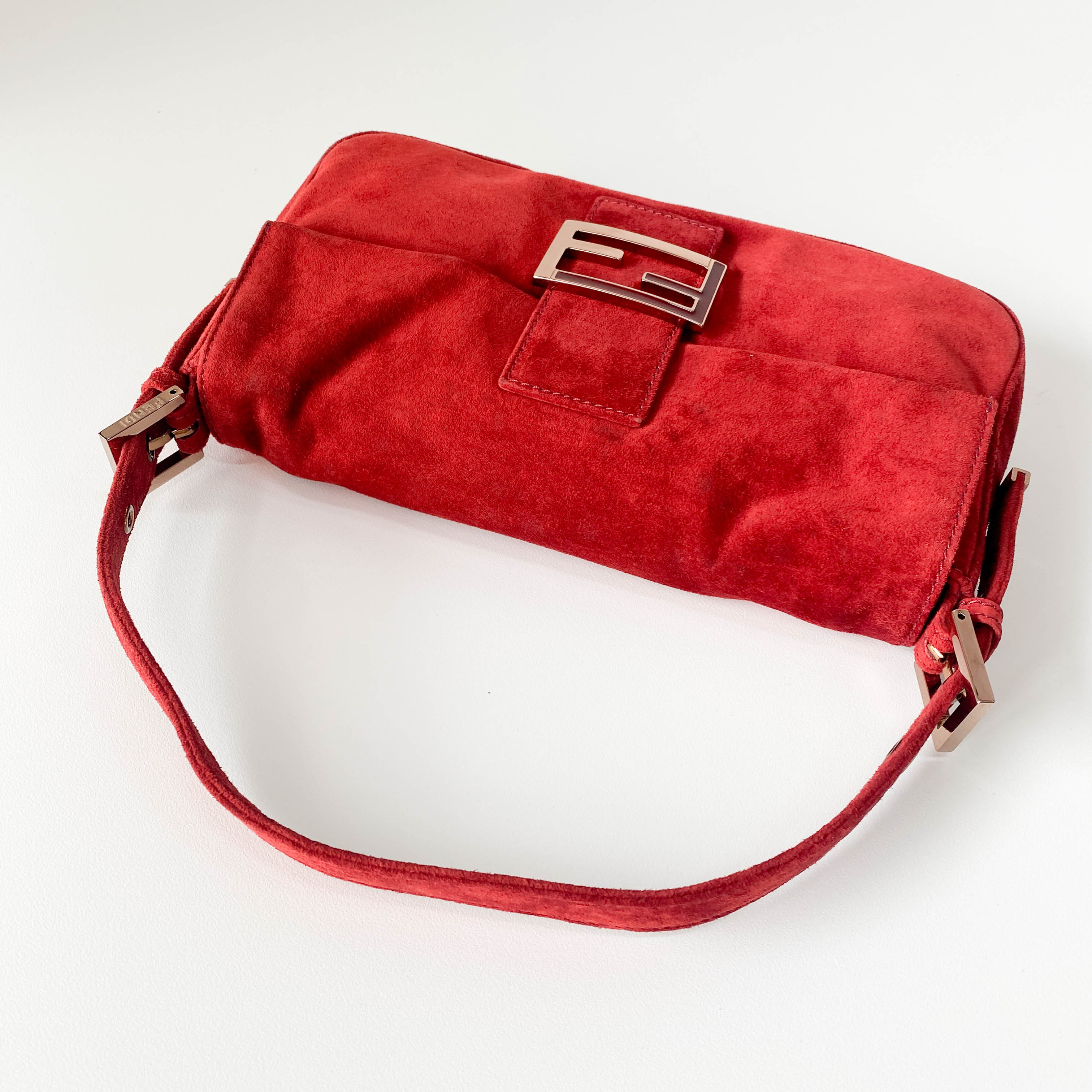 Baguette Red Suede Shoulder Bag
