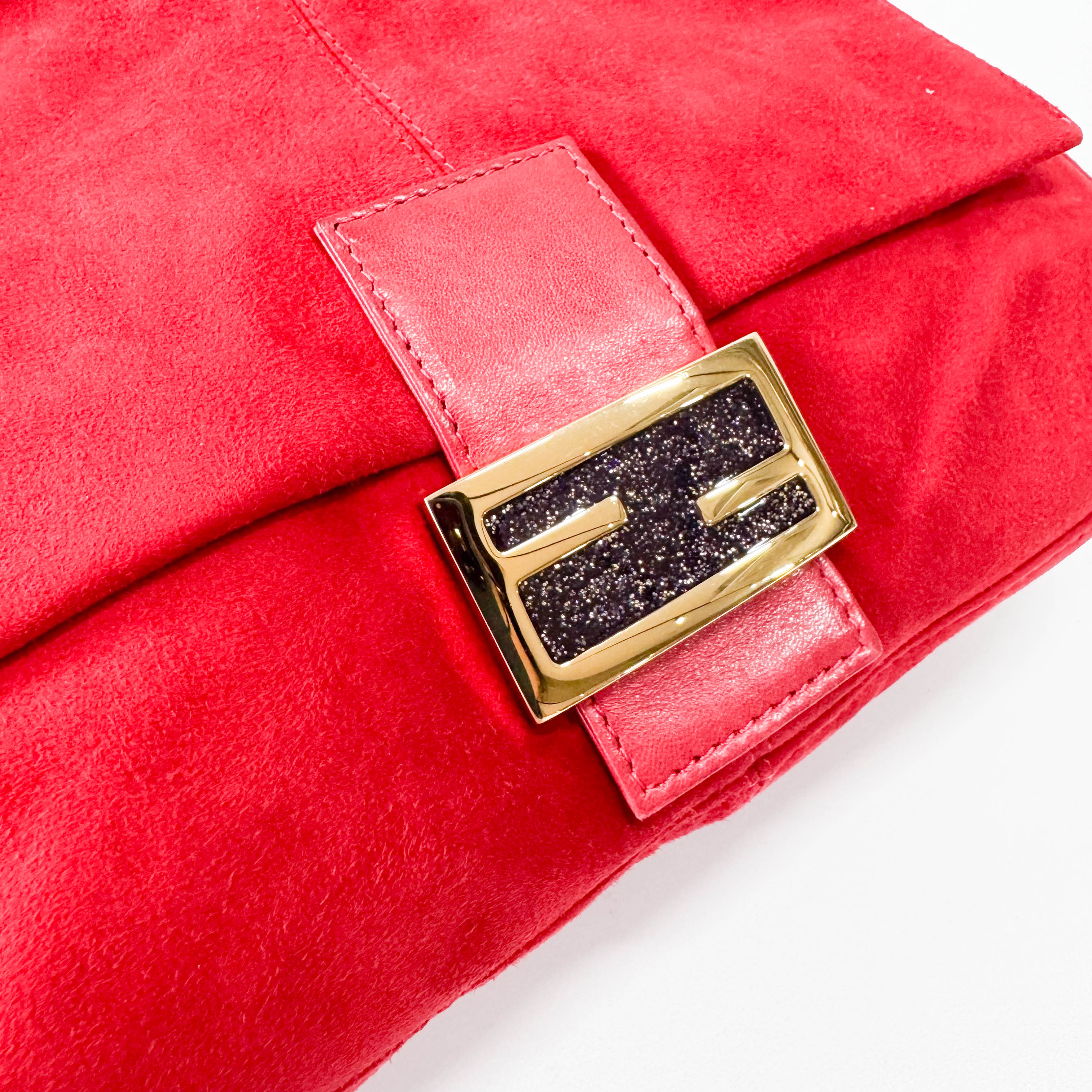 Red Suede Mamma Baguette Bag