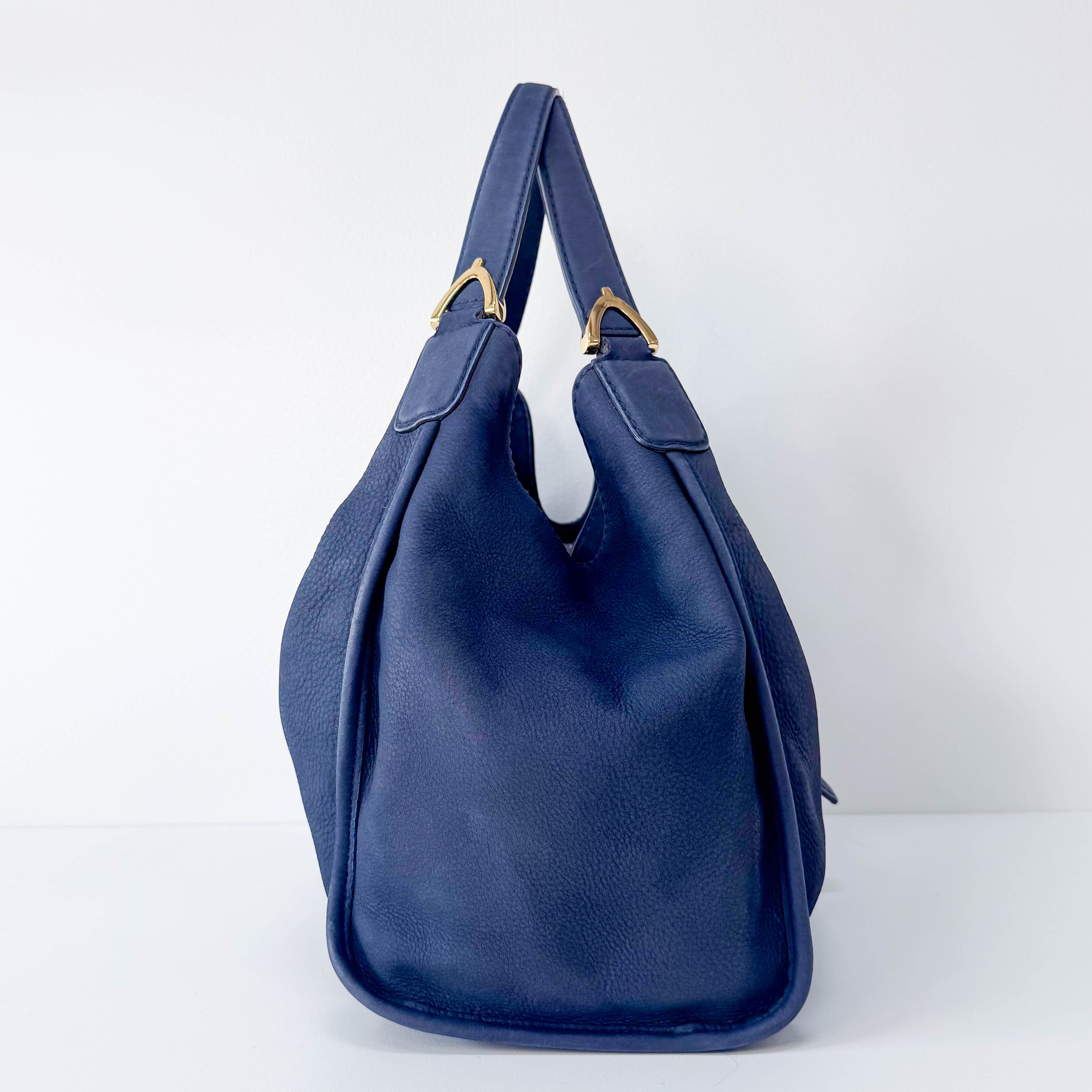 Stirrup Navy Leather Shoulder Bag