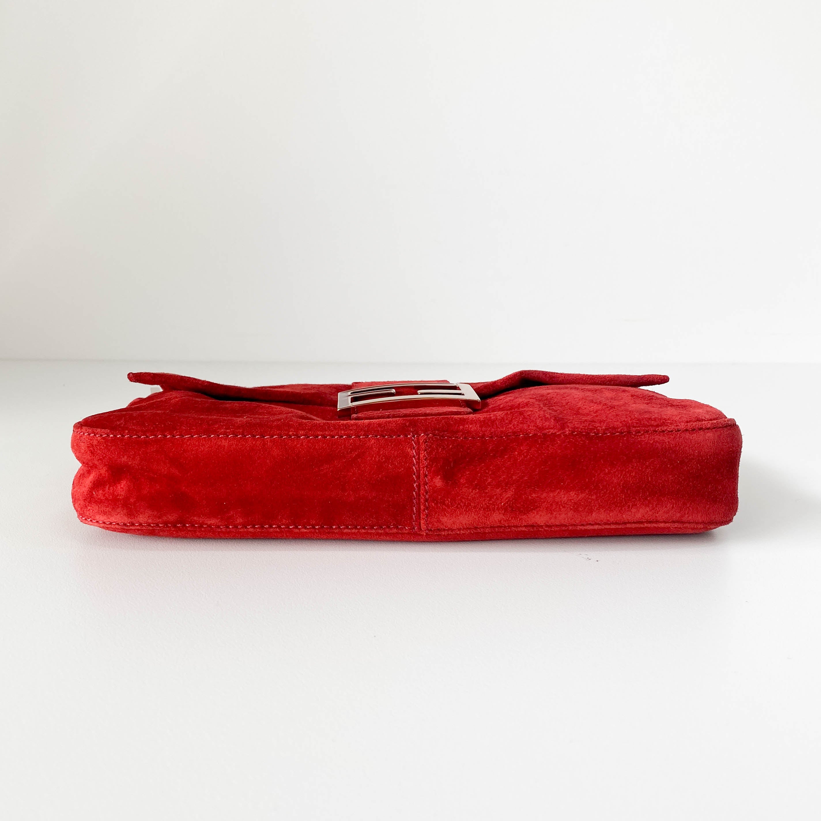 Baguette Red Suede Shoulder Bag