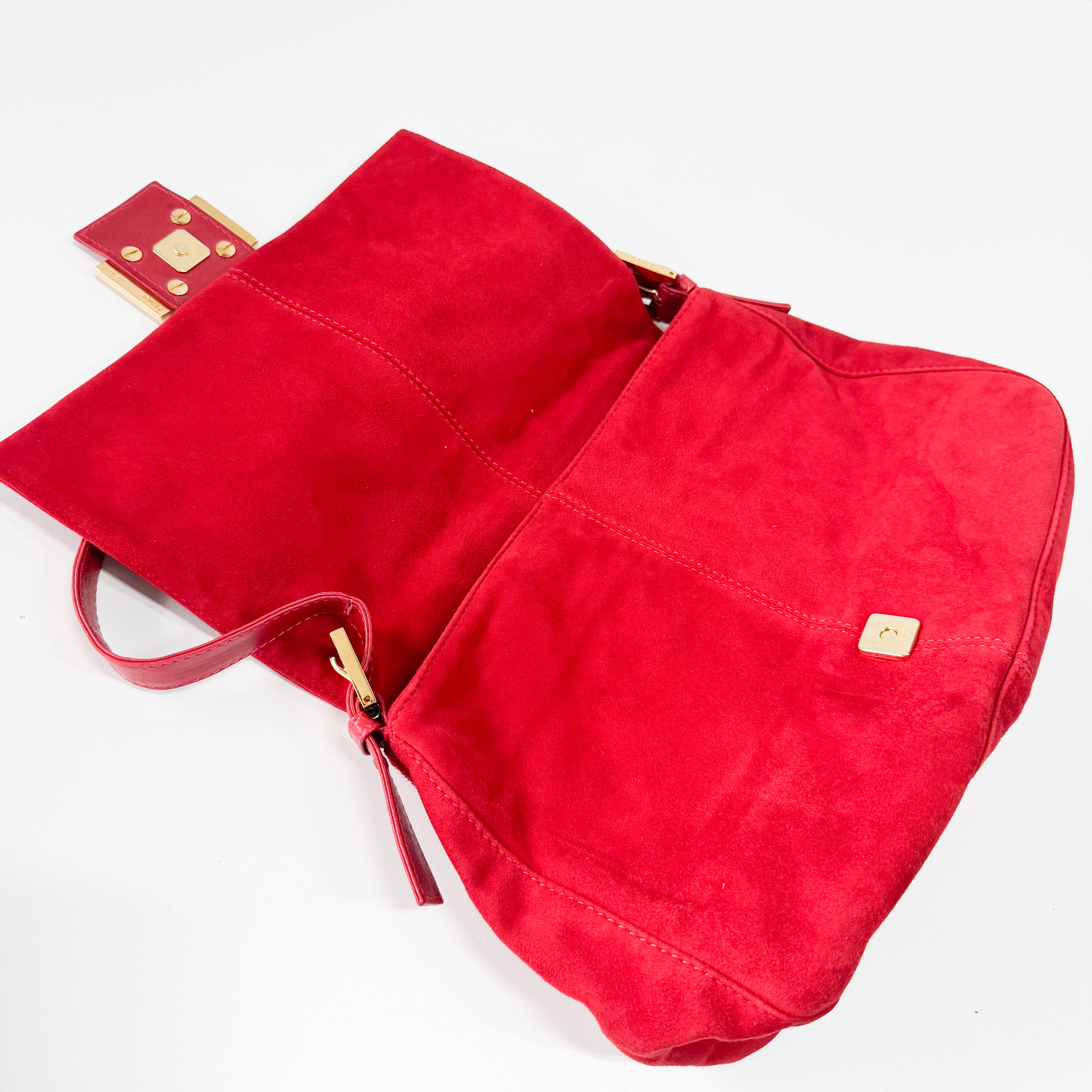 Red Suede Mamma Baguette Bag