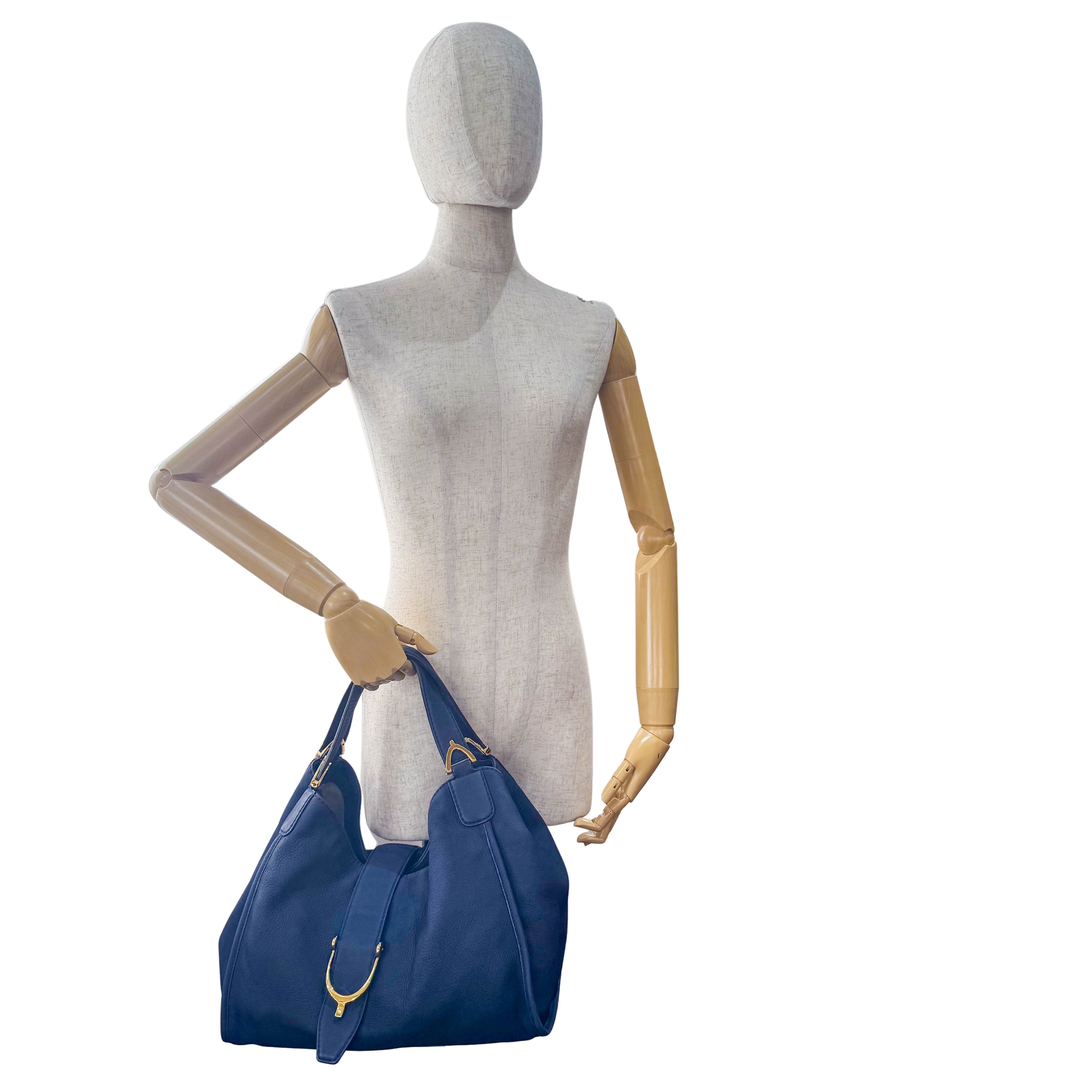 Stirrup Navy Leather Shoulder Bag