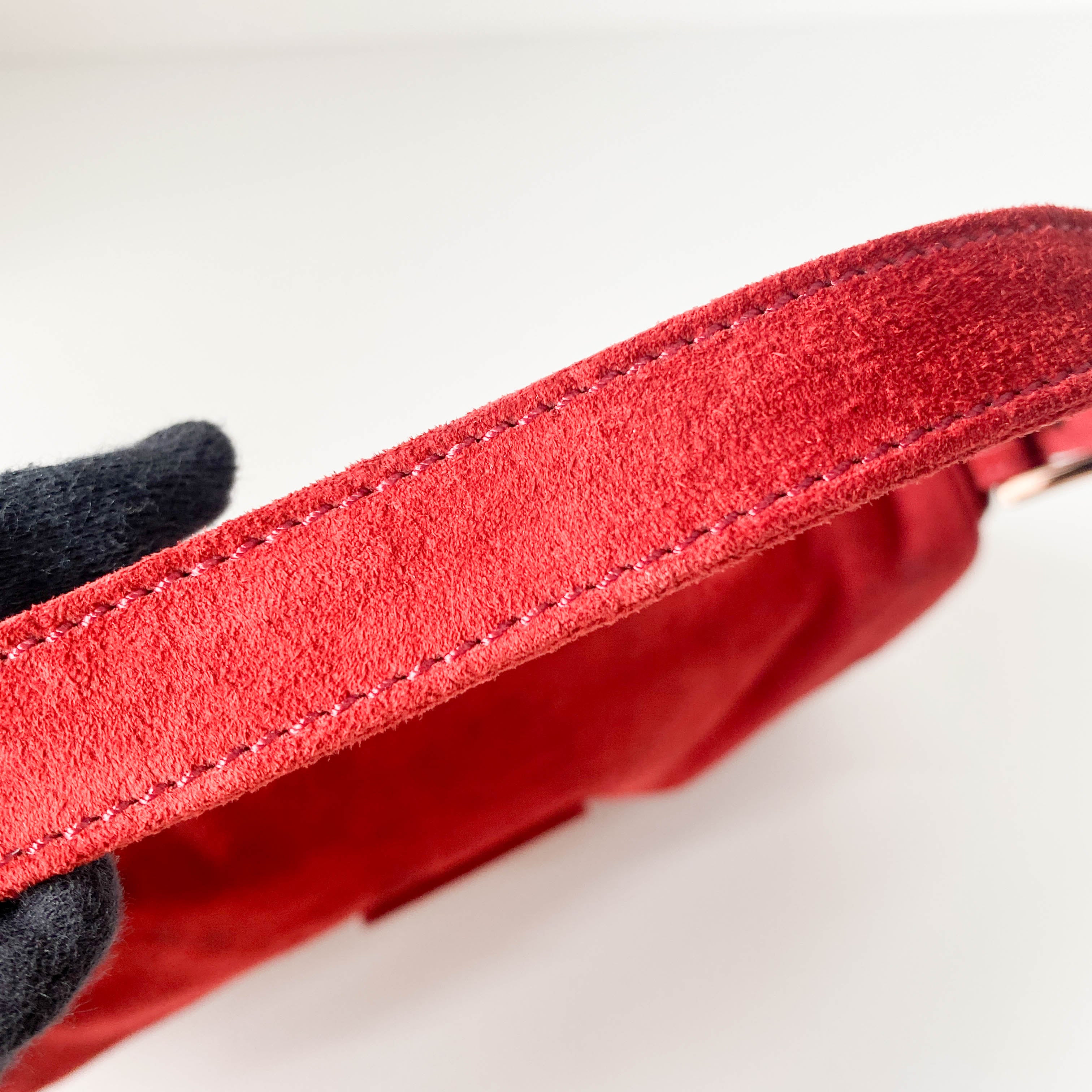 Baguette Red Suede Shoulder Bag