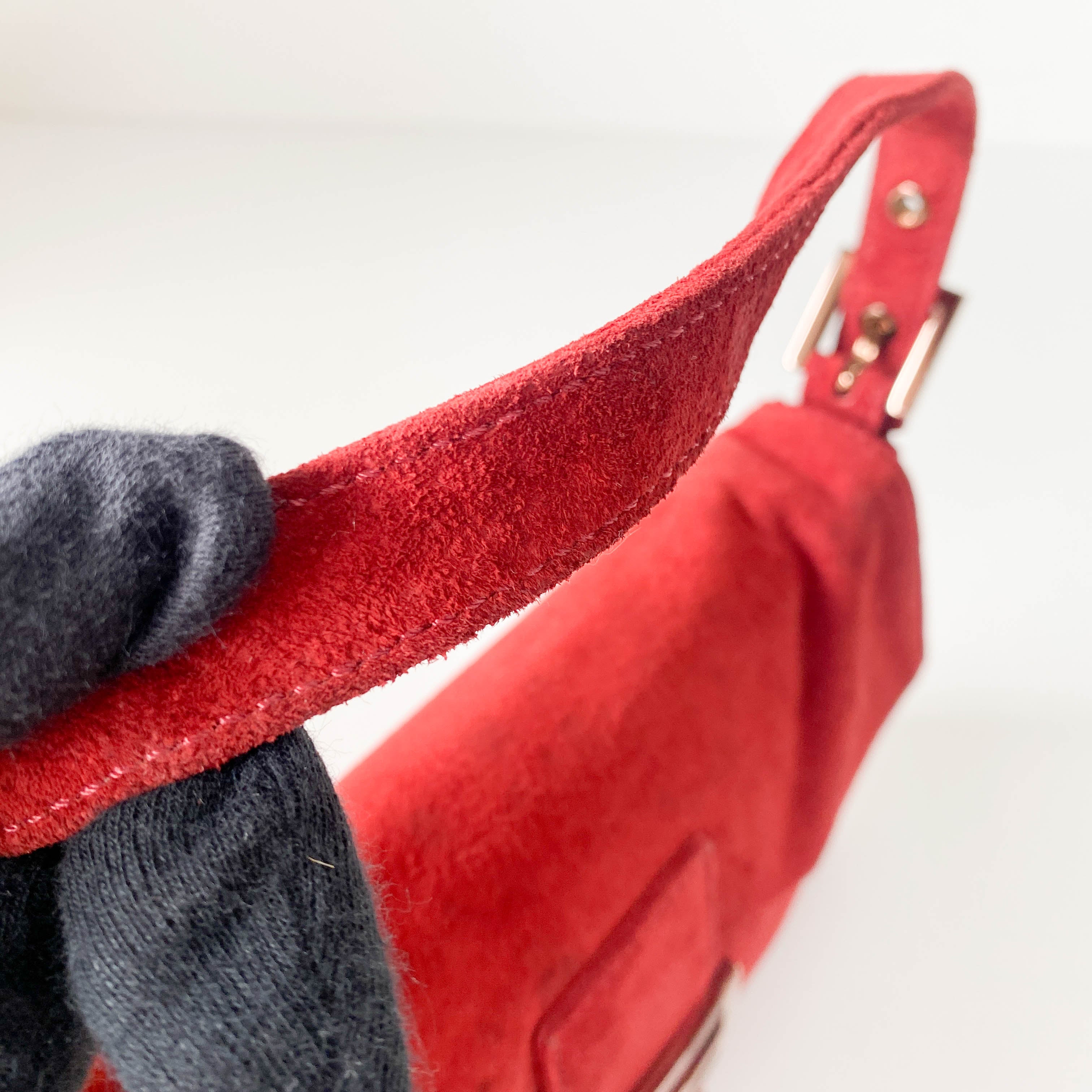 Baguette Red Suede Shoulder Bag