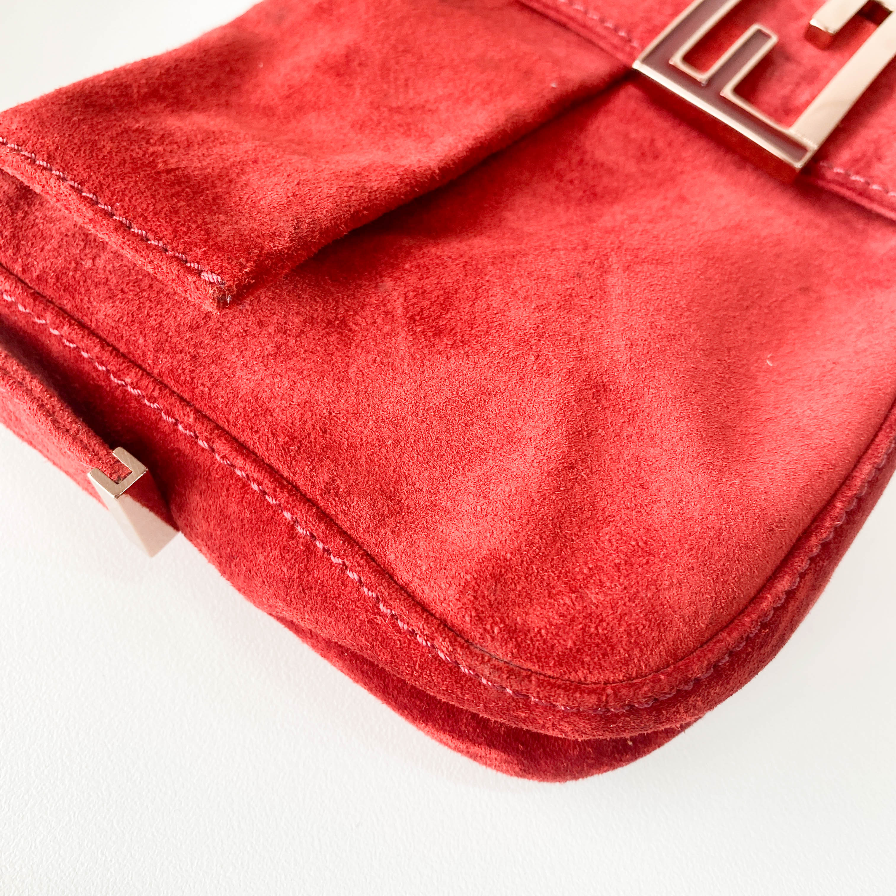 Baguette Red Suede Shoulder Bag
