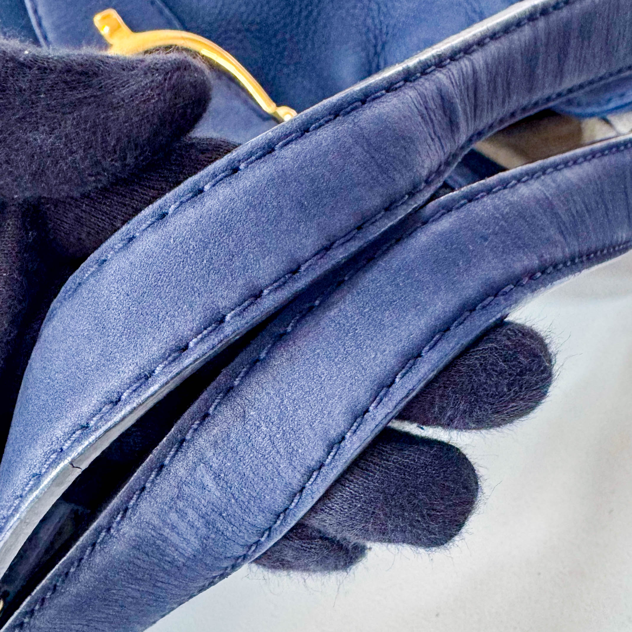 Stirrup Navy Leather Shoulder Bag