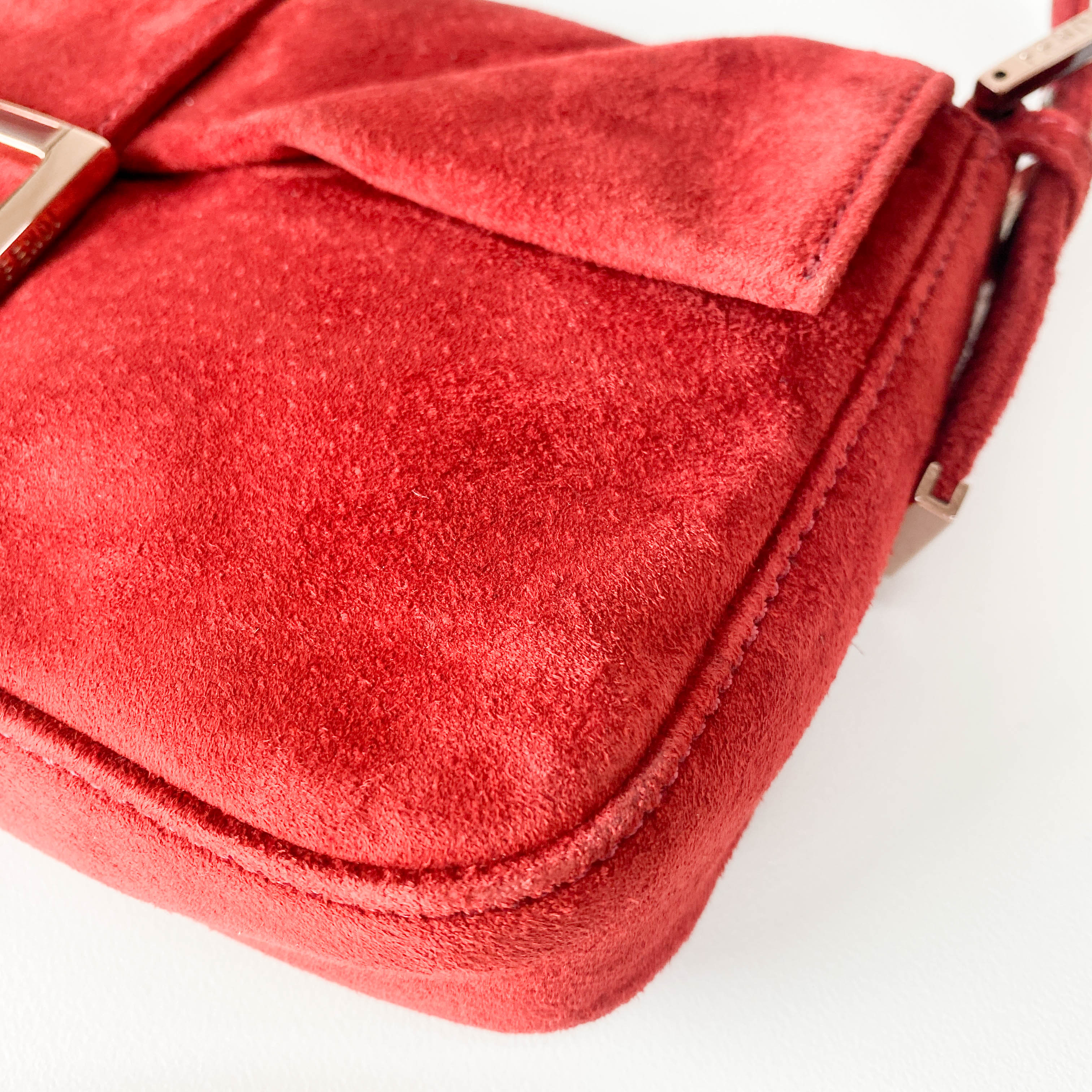 Baguette Red Suede Shoulder Bag