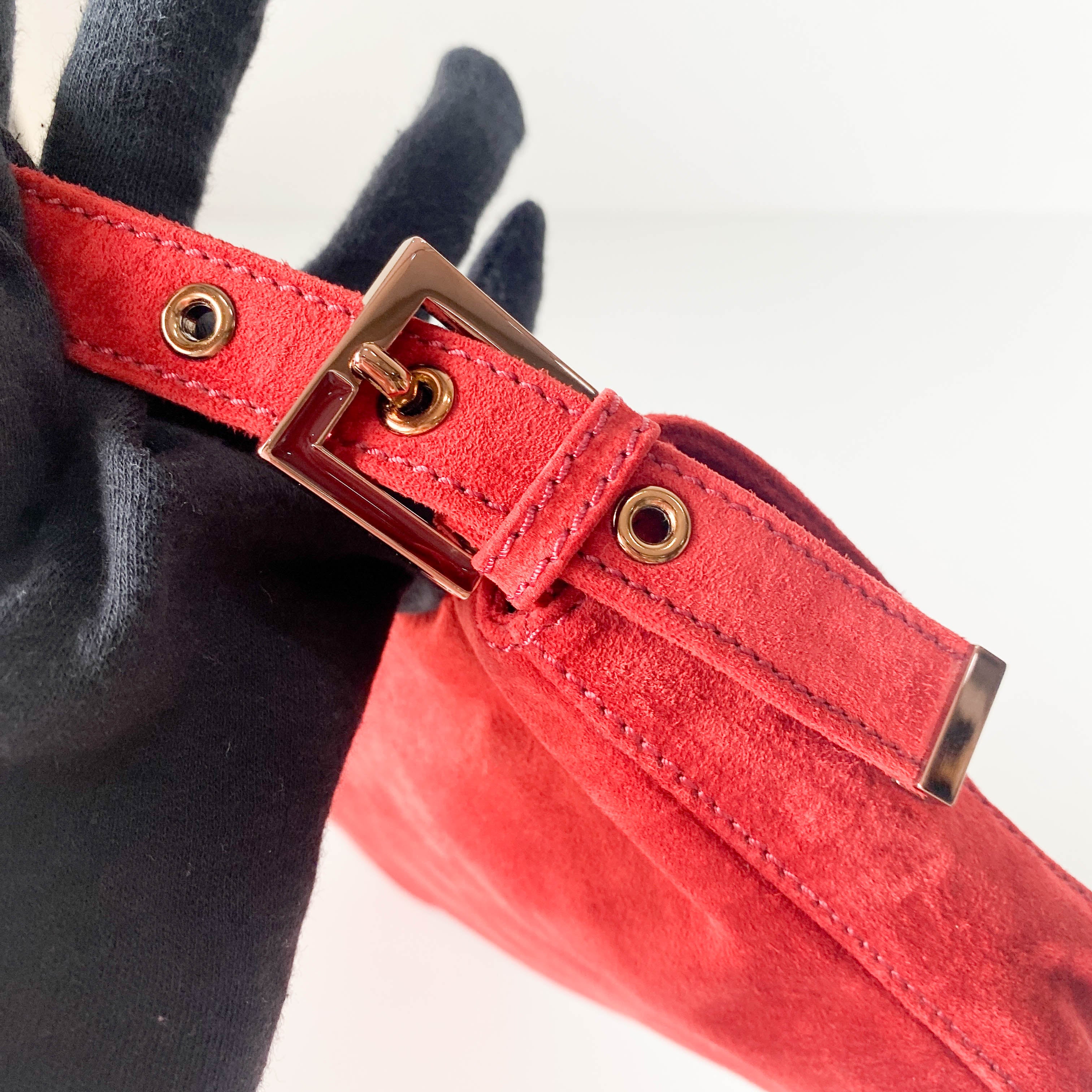 Baguette Red Suede Shoulder Bag