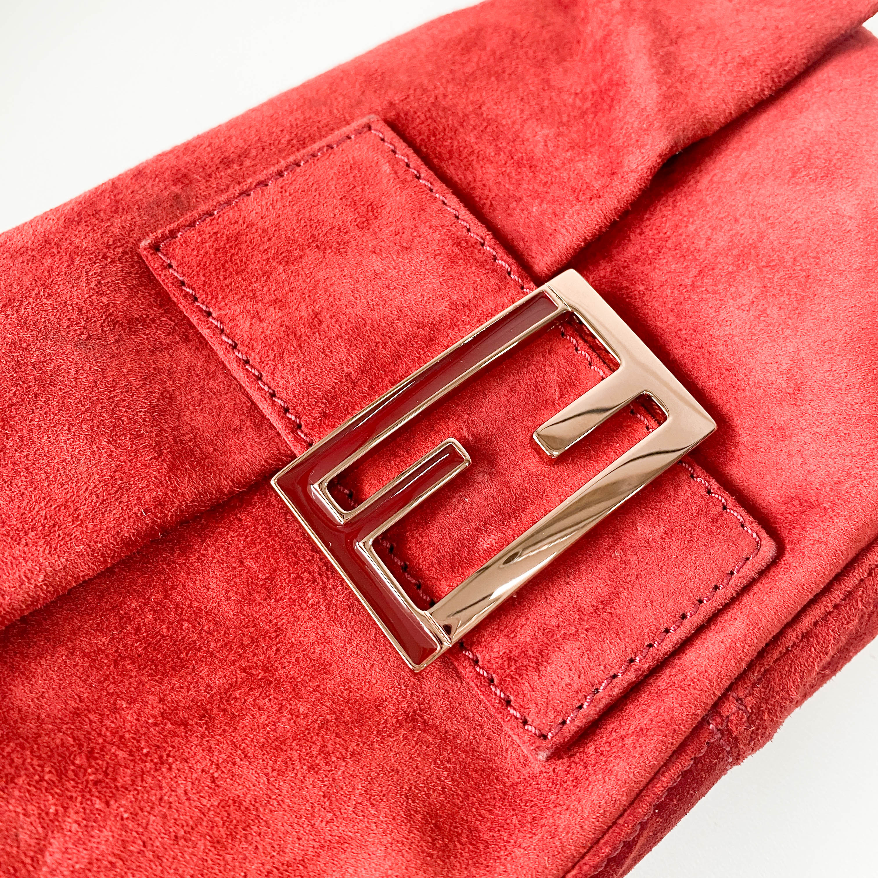 Baguette Red Suede Shoulder Bag