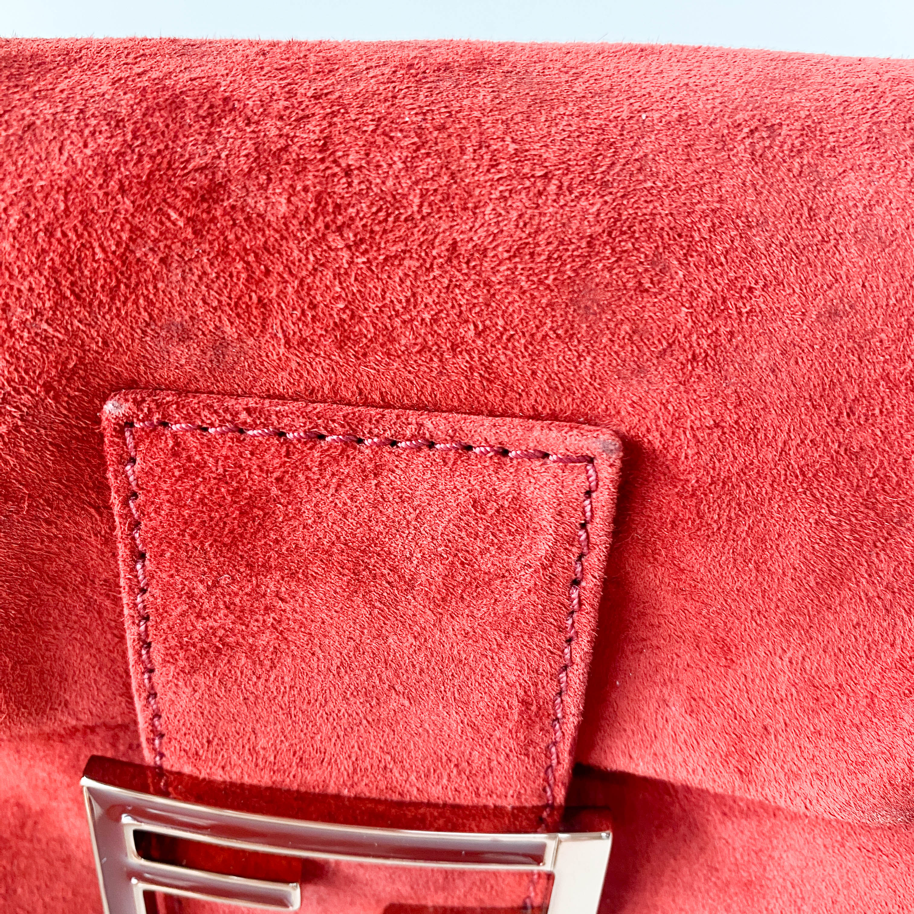 Baguette Red Suede Shoulder Bag