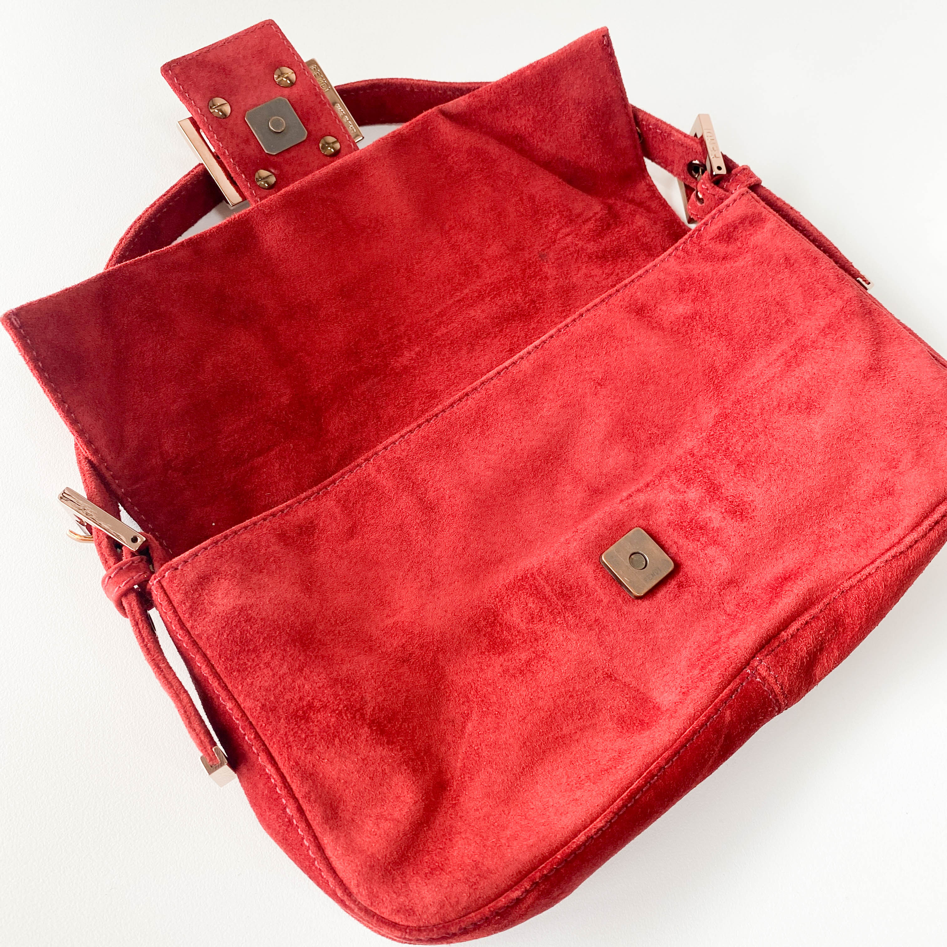 Baguette Red Suede Shoulder Bag