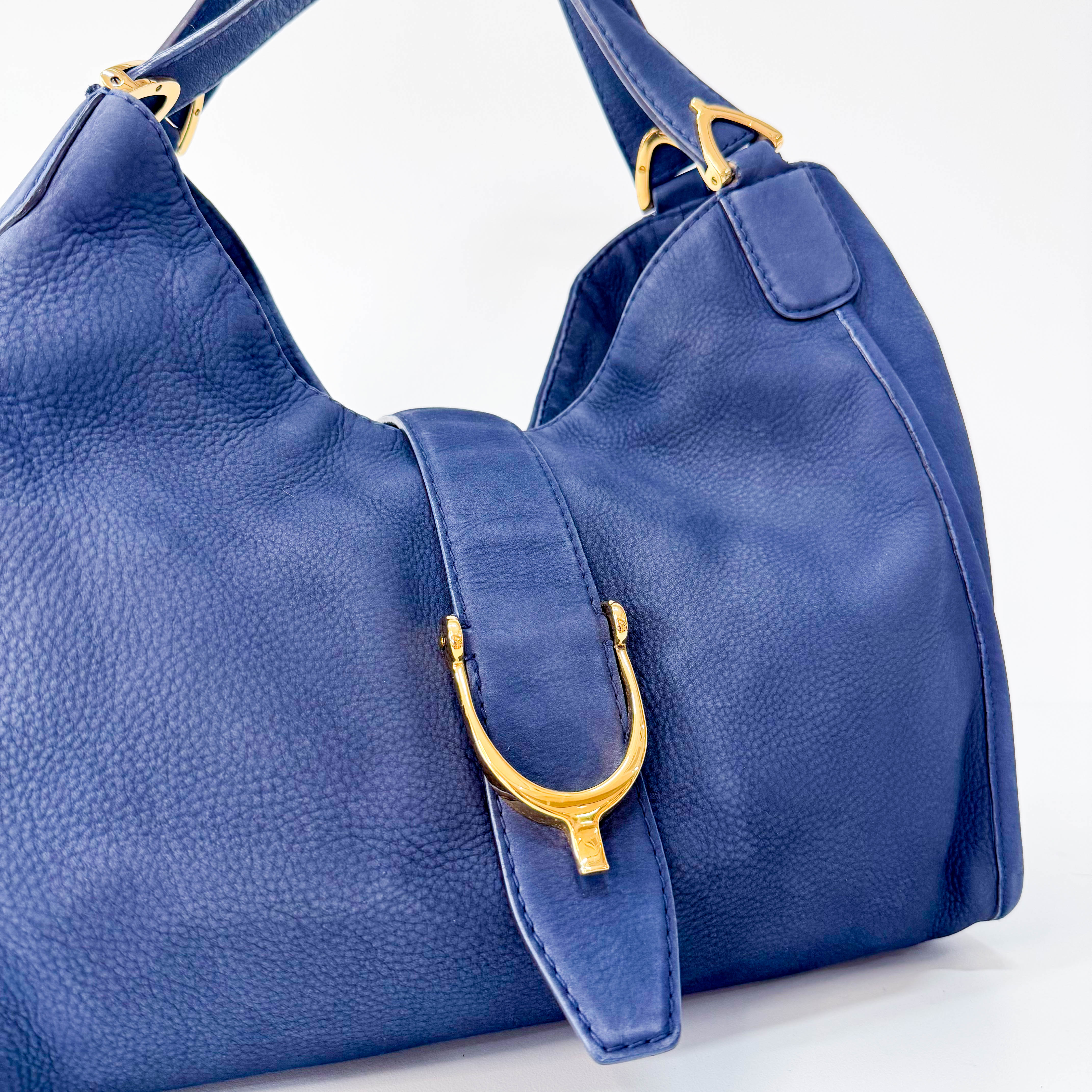 Stirrup Navy Leather Shoulder Bag
