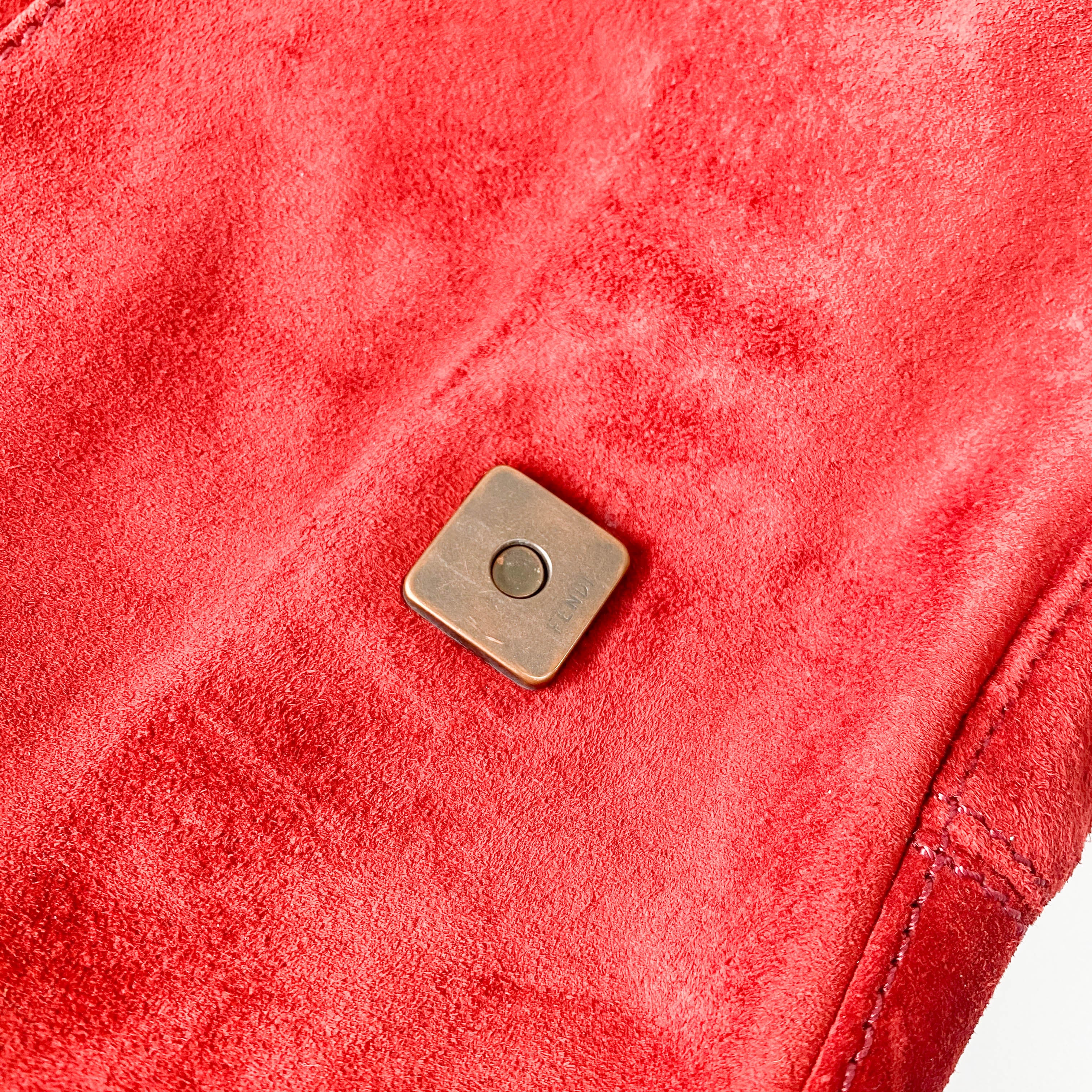 Baguette Red Suede Shoulder Bag