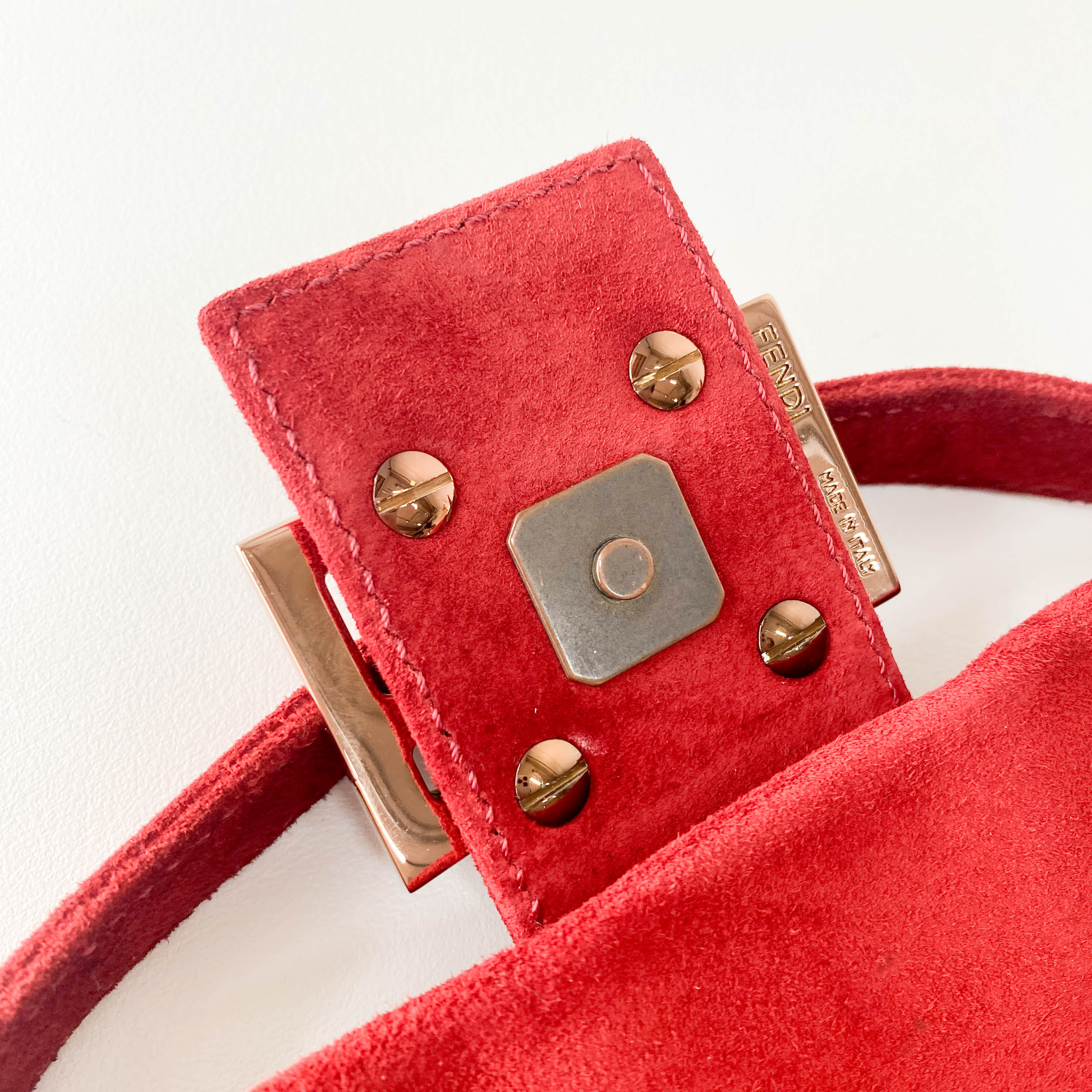 Baguette Red Suede Shoulder Bag