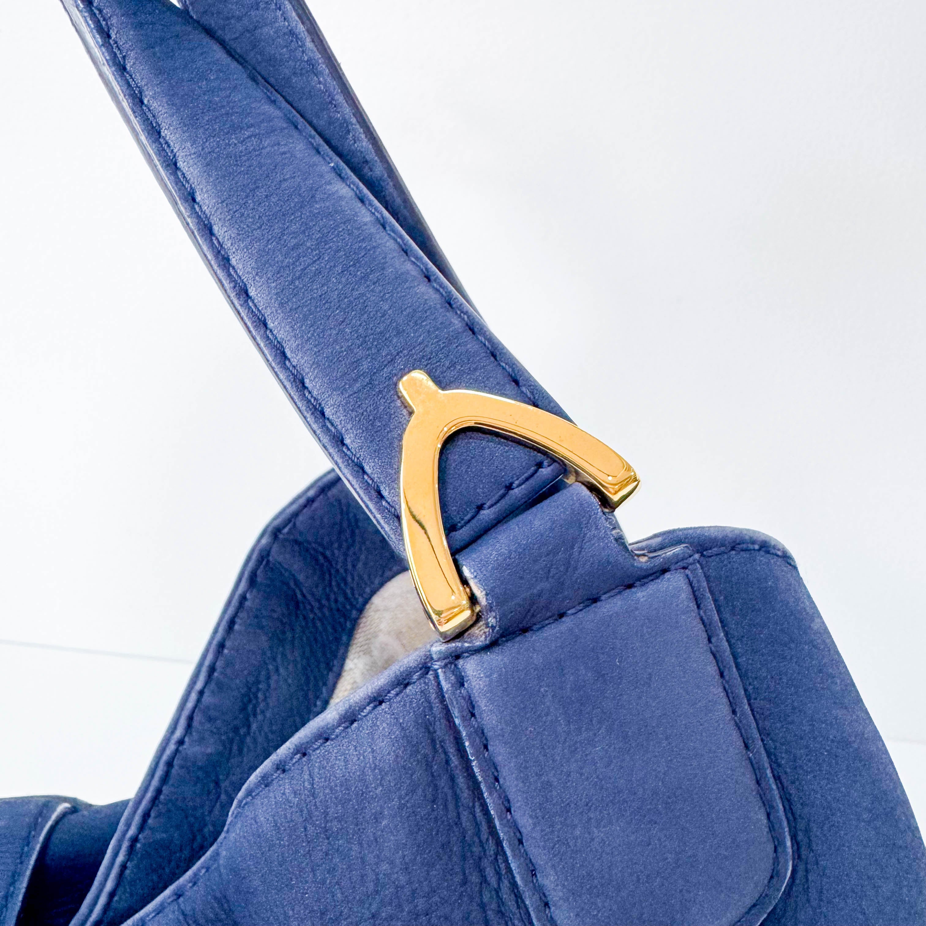 Stirrup Navy Leather Shoulder Bag