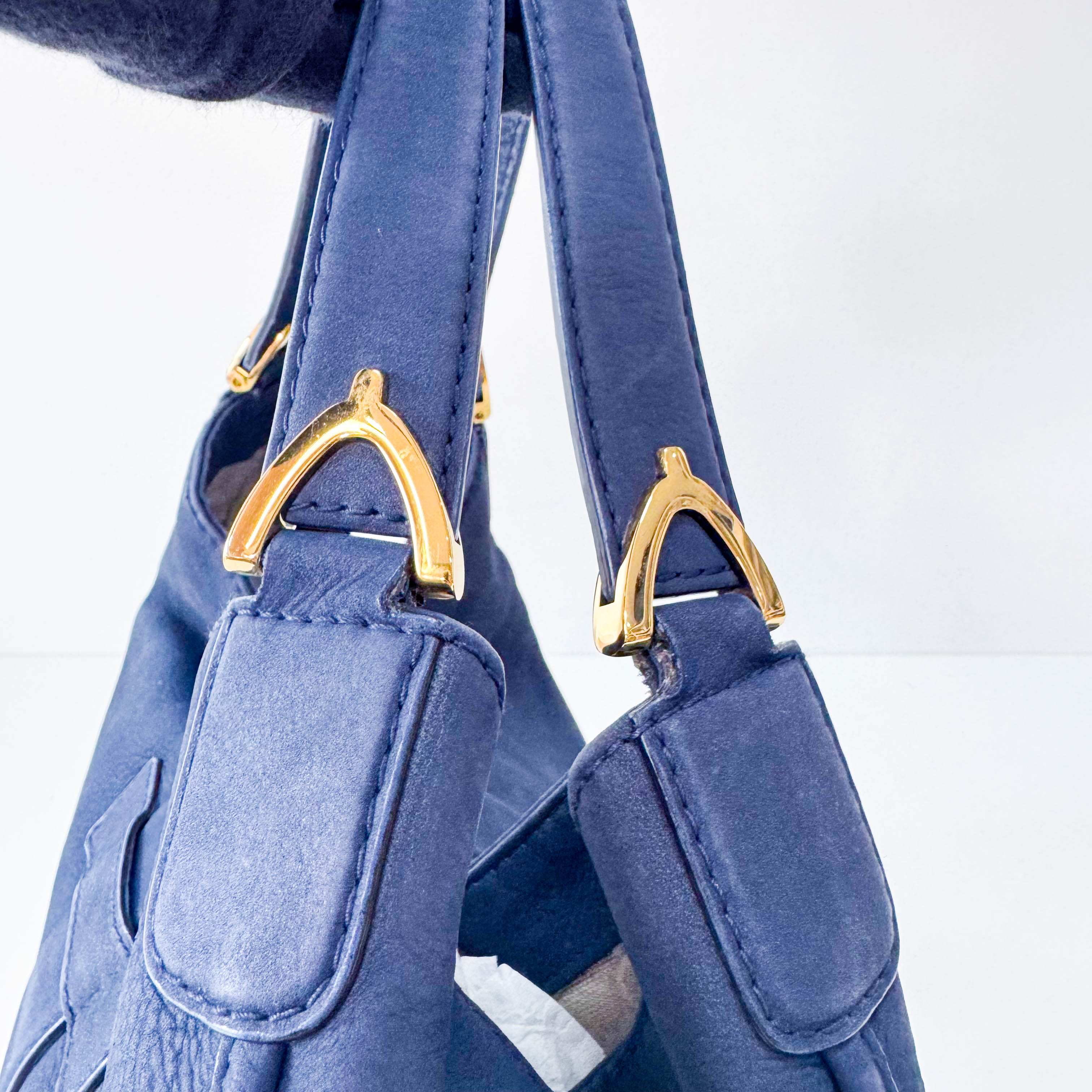 Stirrup Navy Leather Shoulder Bag