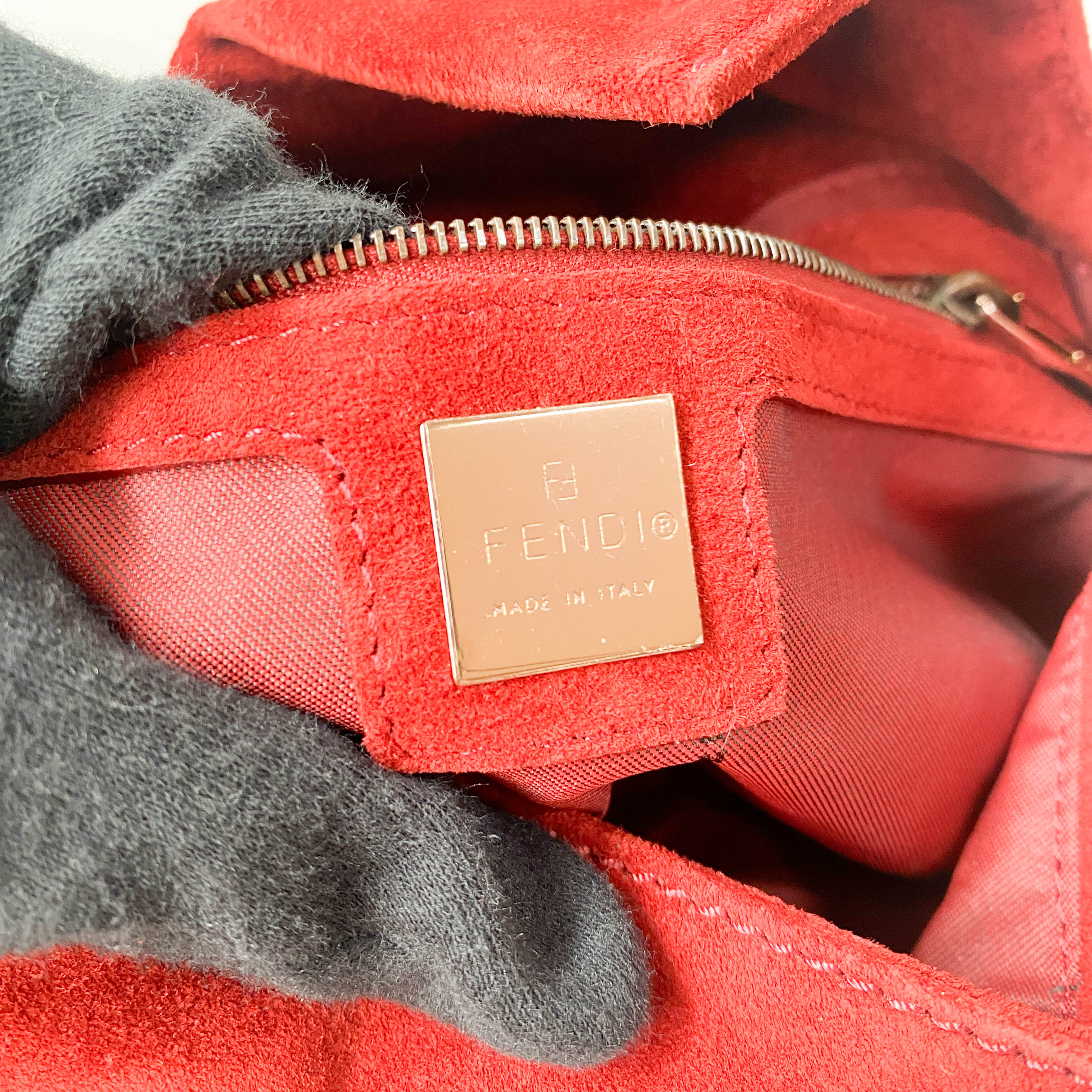 Baguette Red Suede Shoulder Bag