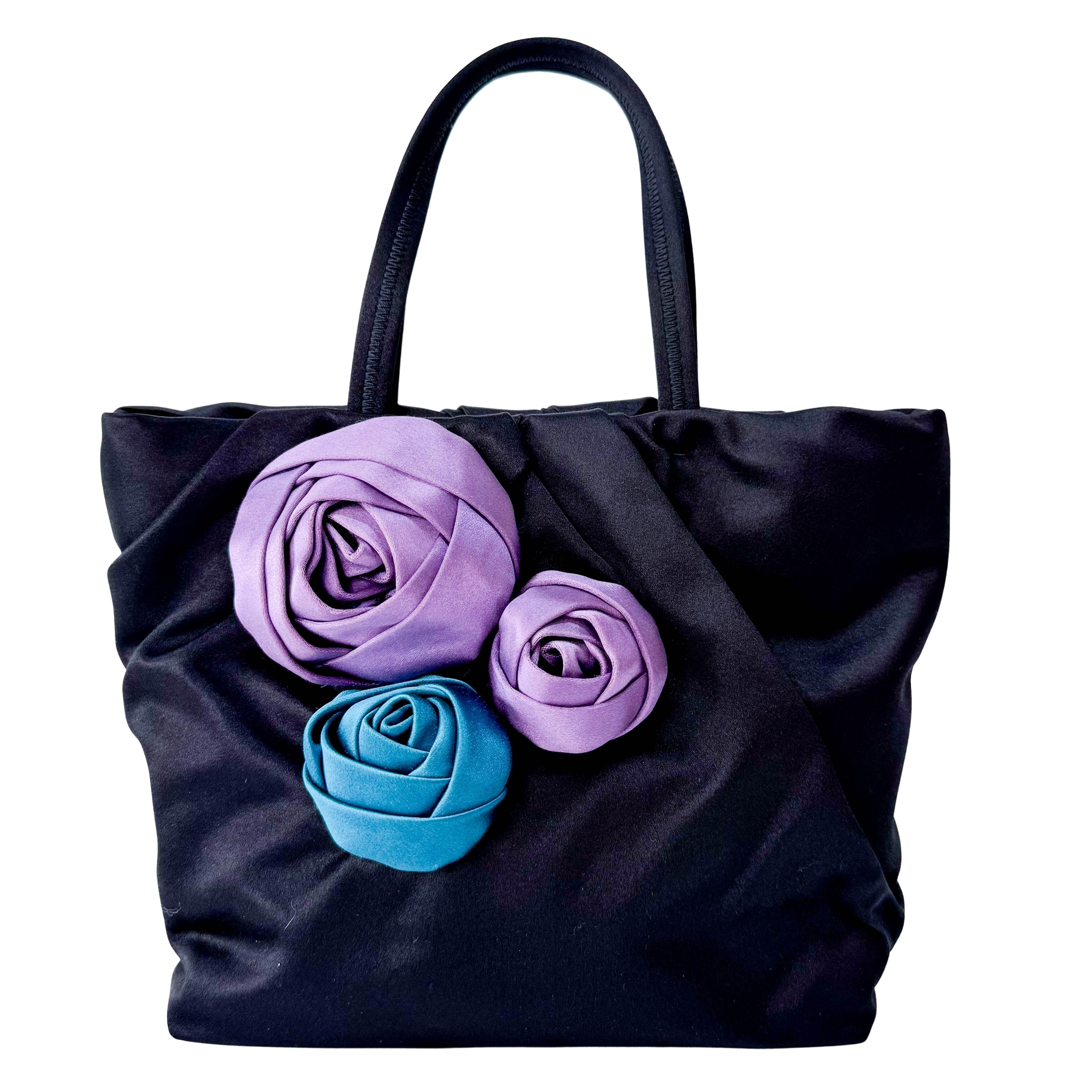 Mini Black Satin Embroided Handbag