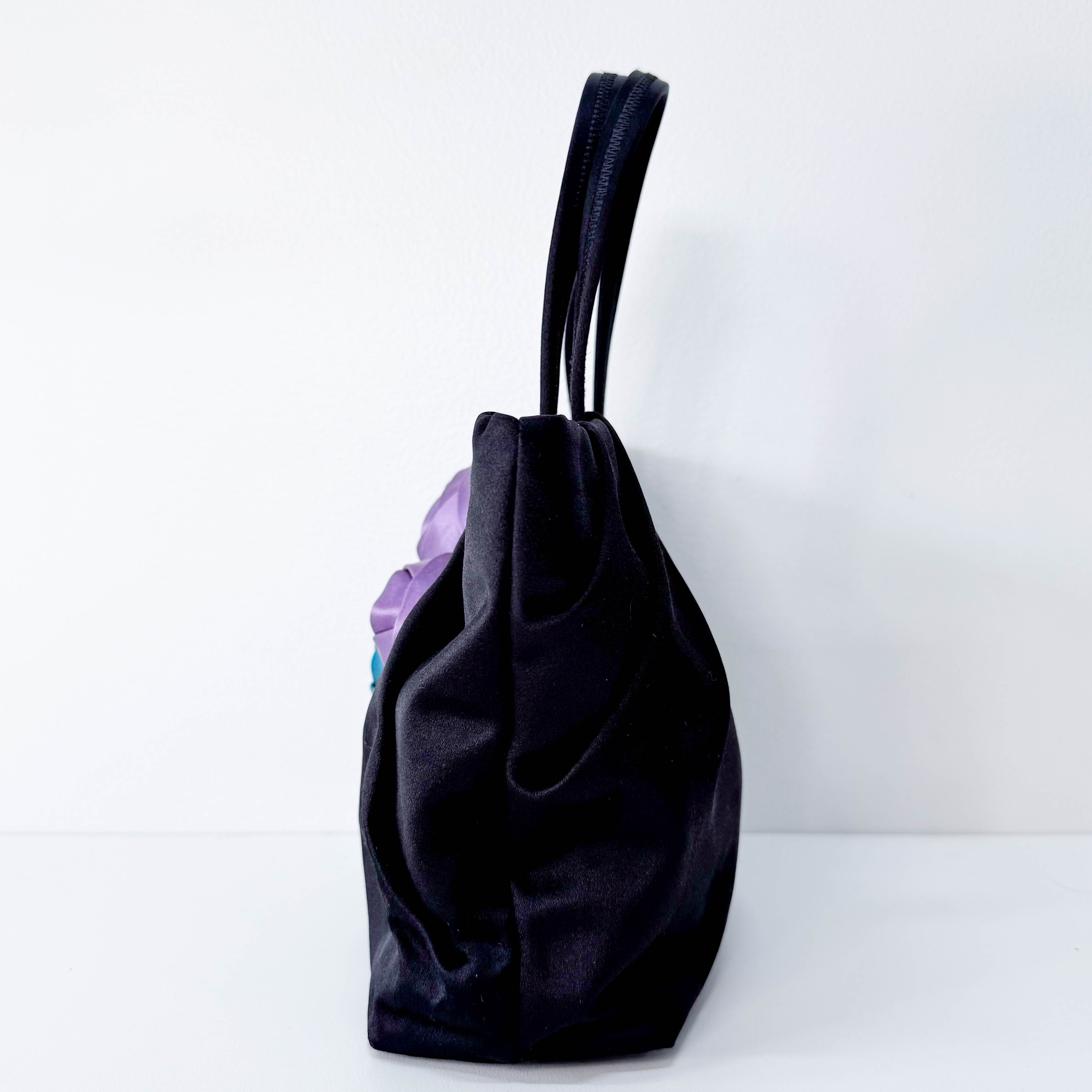 Mini Black Satin Embroided Handbag