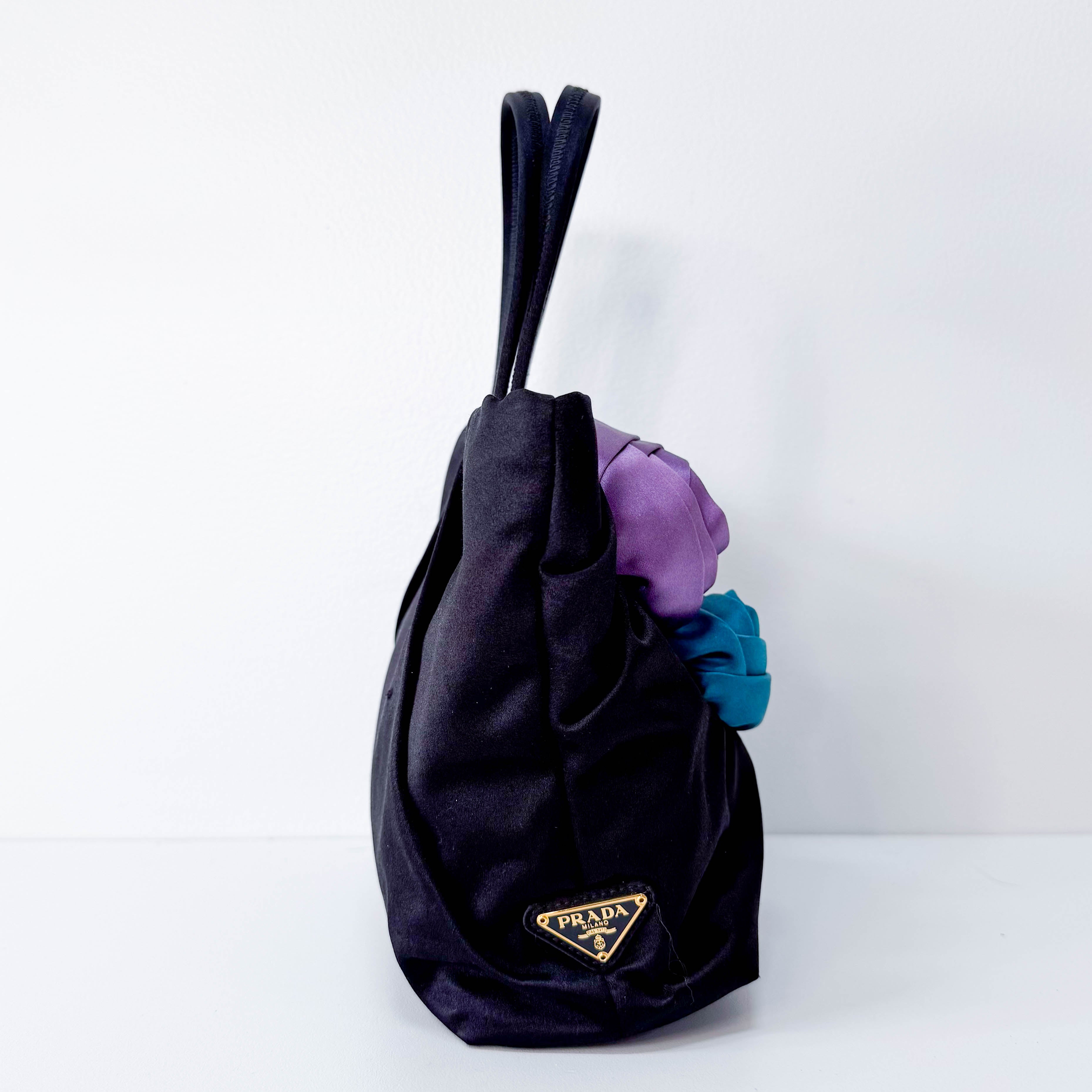 Mini Black Satin Embroided Handbag