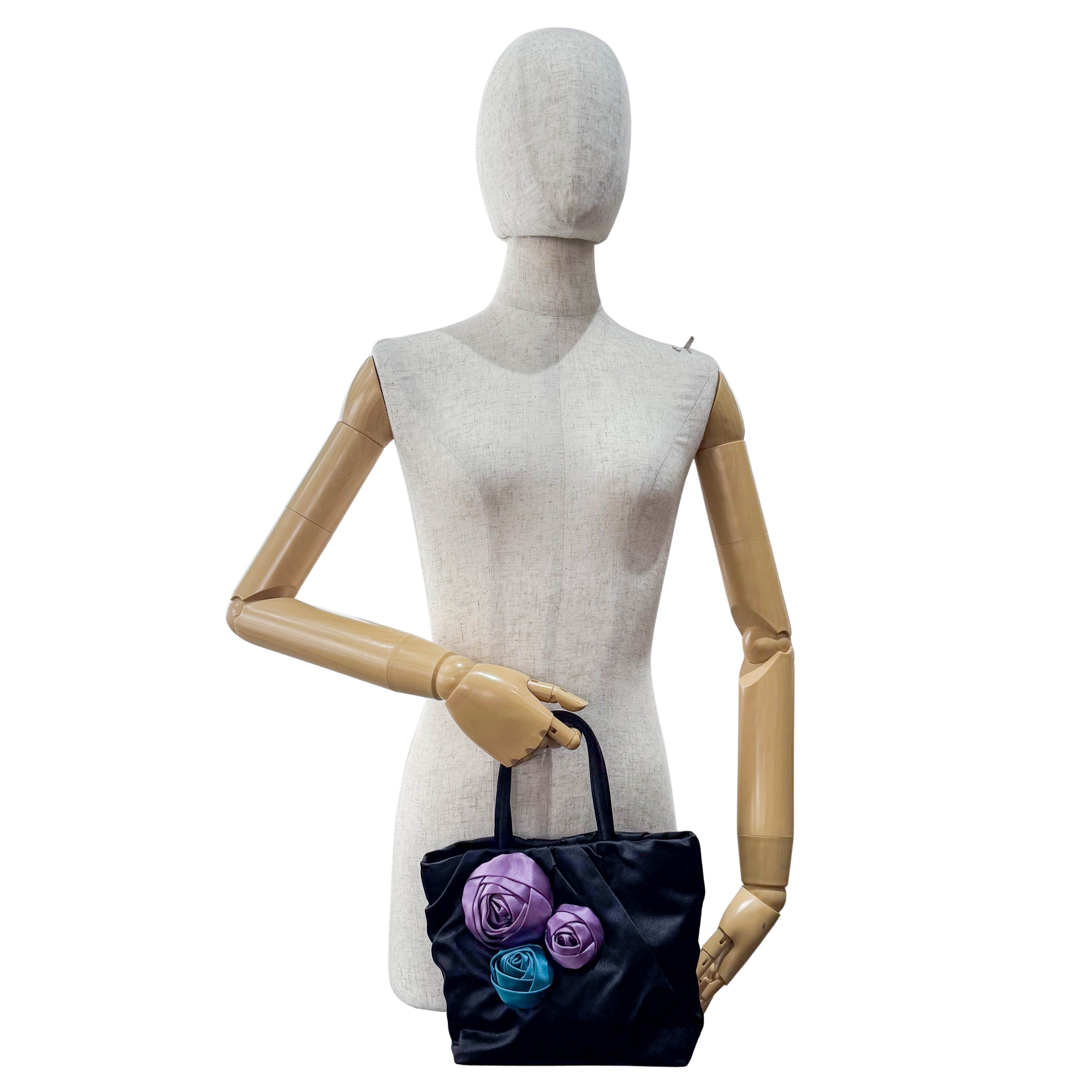 Mini Black Satin Embroided Handbag